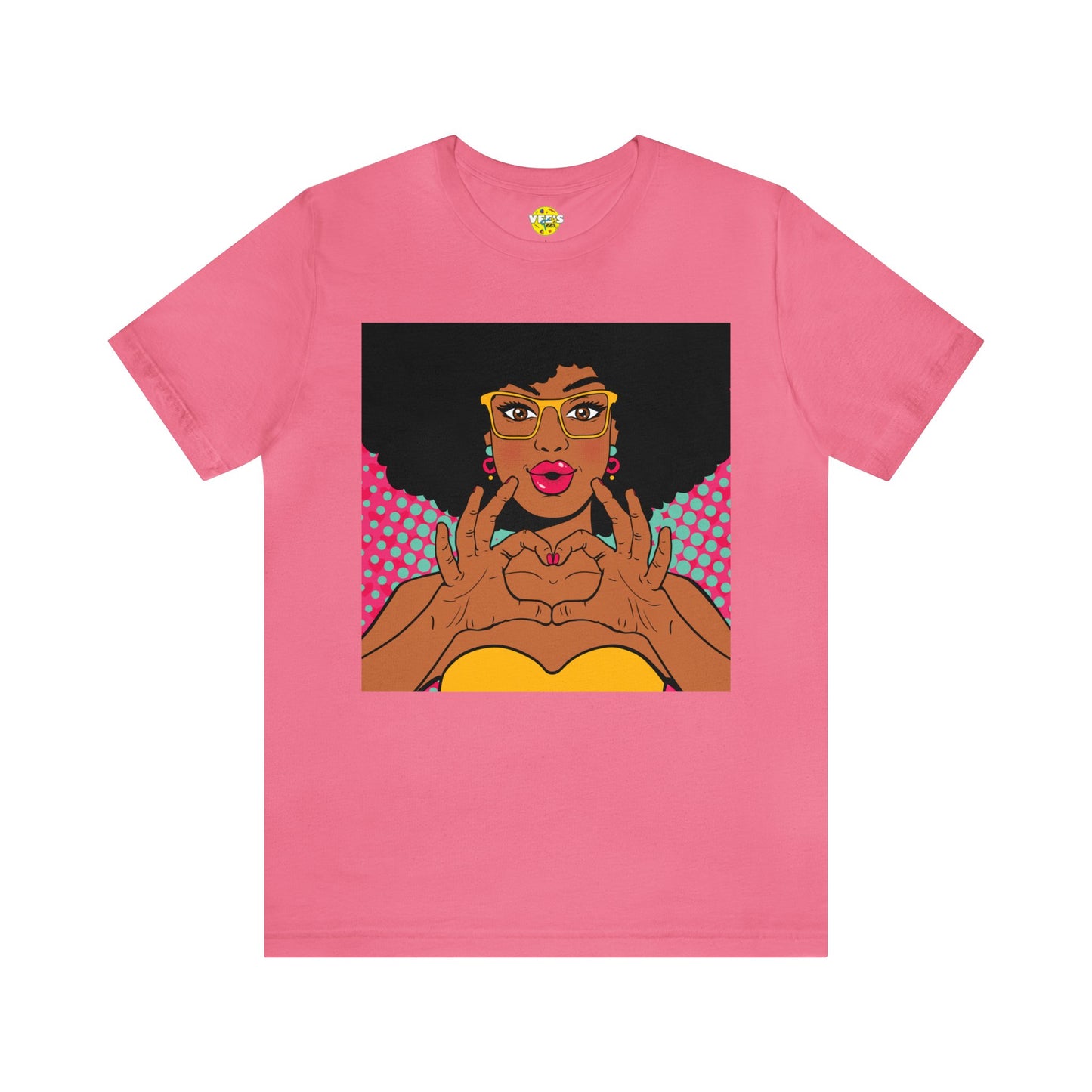 Pop Art Melanated Queen Finger Hearts Short Sleeve T-Shirt - Empowering Graphic Tee, Diverse Art Fashion