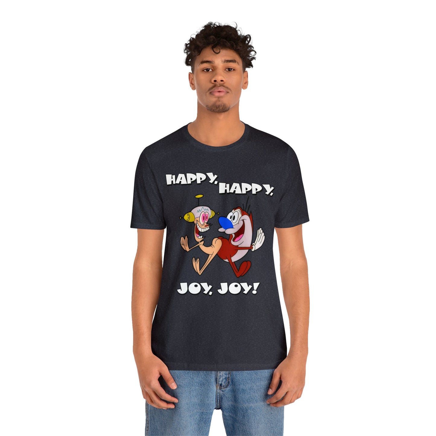 Ren and Stimpy Happy Happy Joy Joy Short Sleeve TShirt - 90s Retro Cartoon Tee