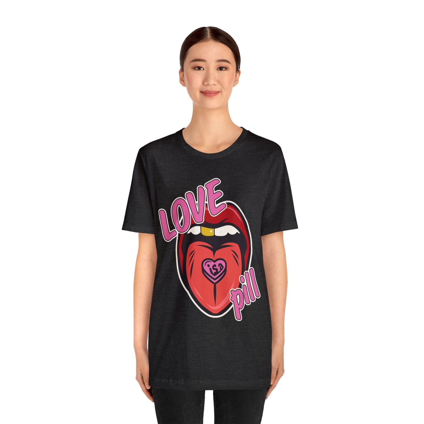 Love is a Pill Anti Valentines Shirt - Pop Art Valentines Day Shirt - Graphic Illustration Valentines tshirt - Tongue Graphic tshirt