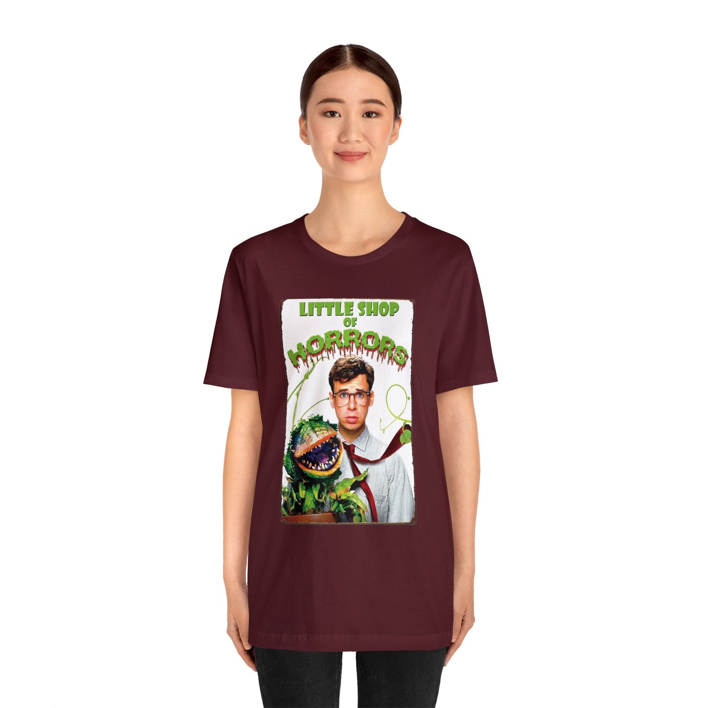 Halloween Little Shop of Horrors Movie Poster Short Sleeve T-Shirt - Classic Musical Comedy Tee - Audrey II Plant Shirt