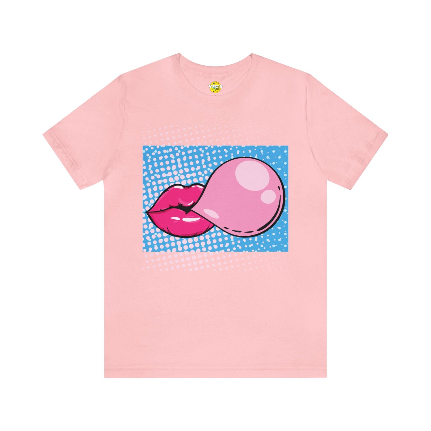 Pop Art Lips Blowing Bubble Short Sleeve T-Shirt - Colorful Graphic Tee, Retro Style Fashion Shirt