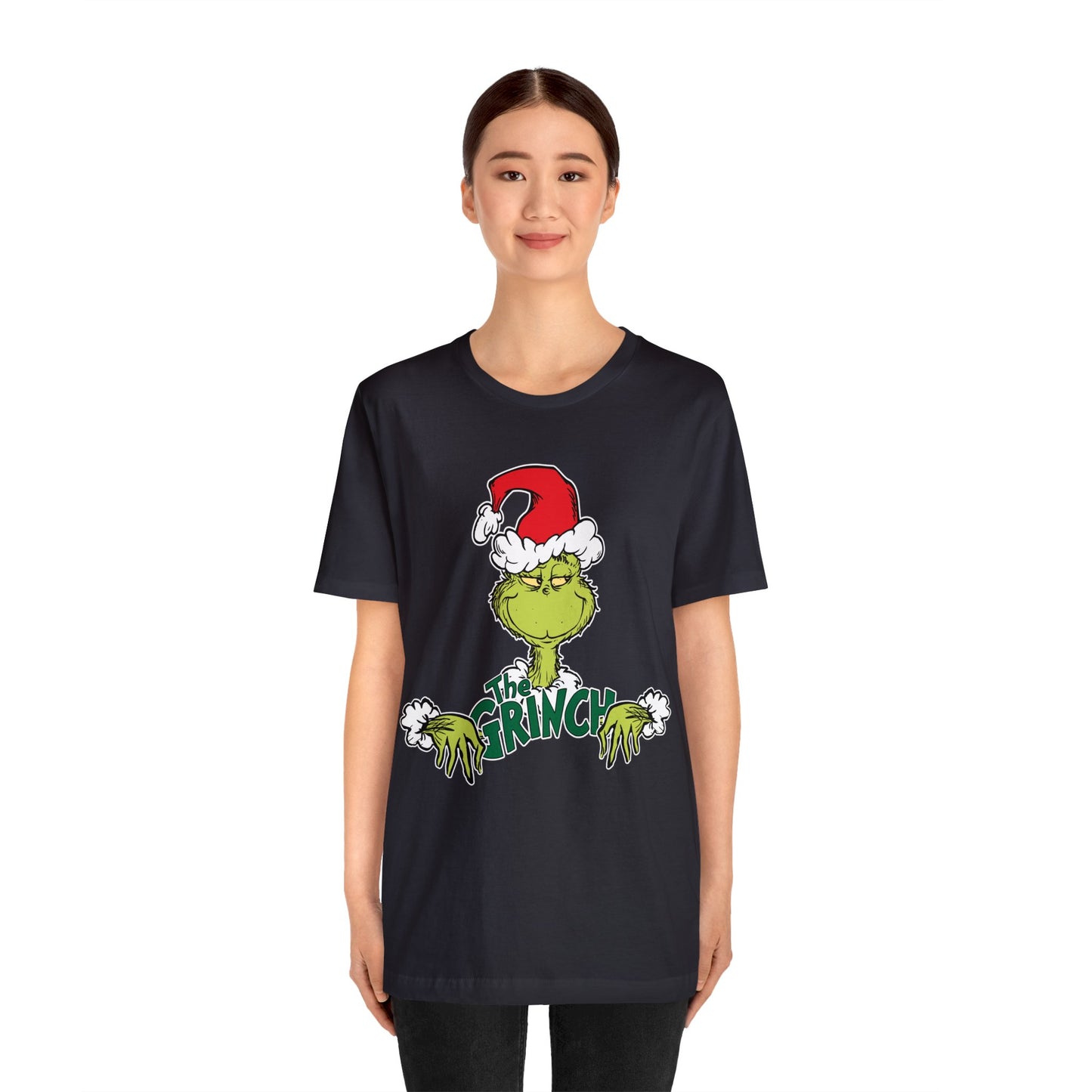 Festive Grinch Face Short Sleeve T-Shirt for a Whoville-Worthy Holiday Season