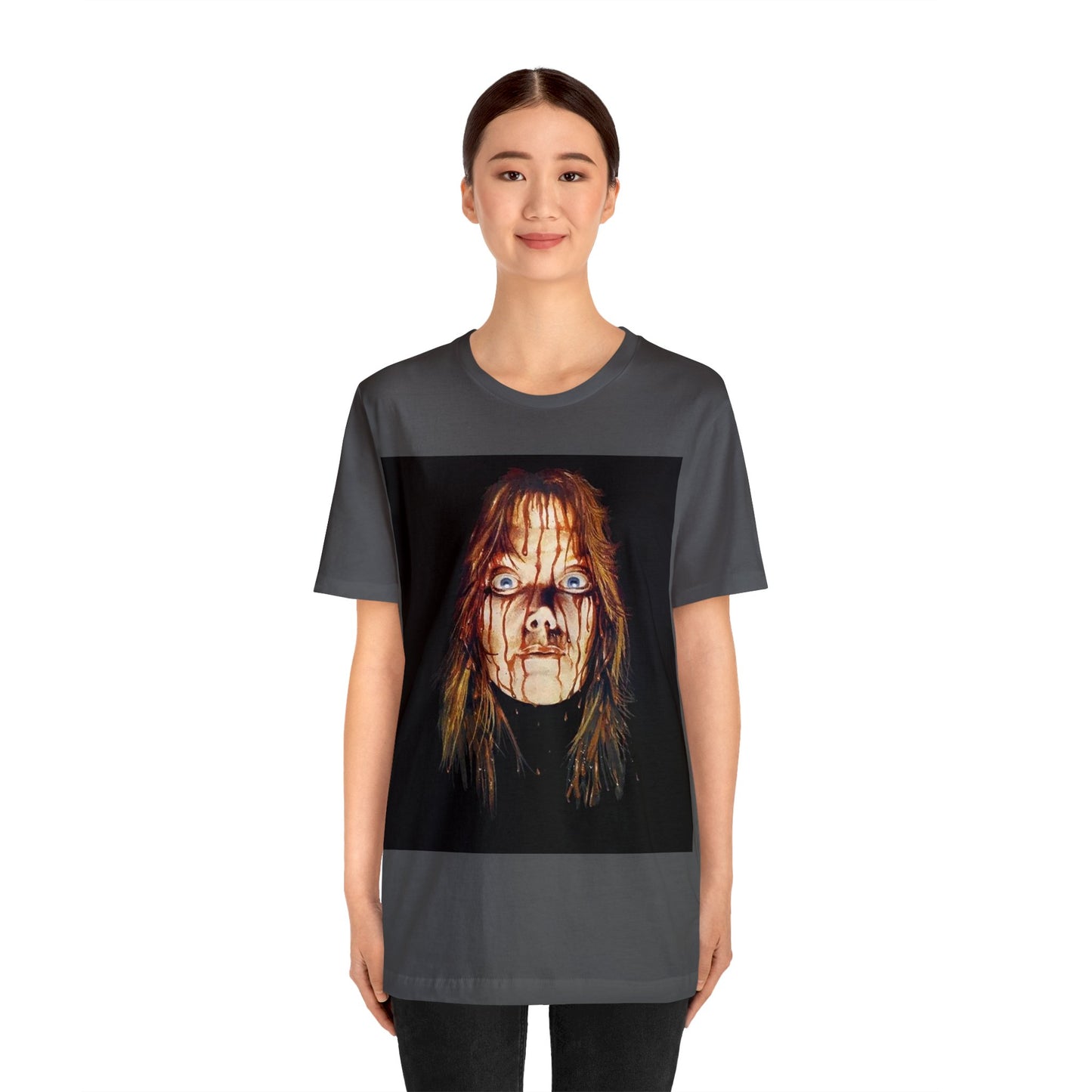 Halloween Carrie White's Bloody Face Stephen King Short Sleeve T-Shirt - Horror Icon Tee, Classic Movie Graphic Shirt