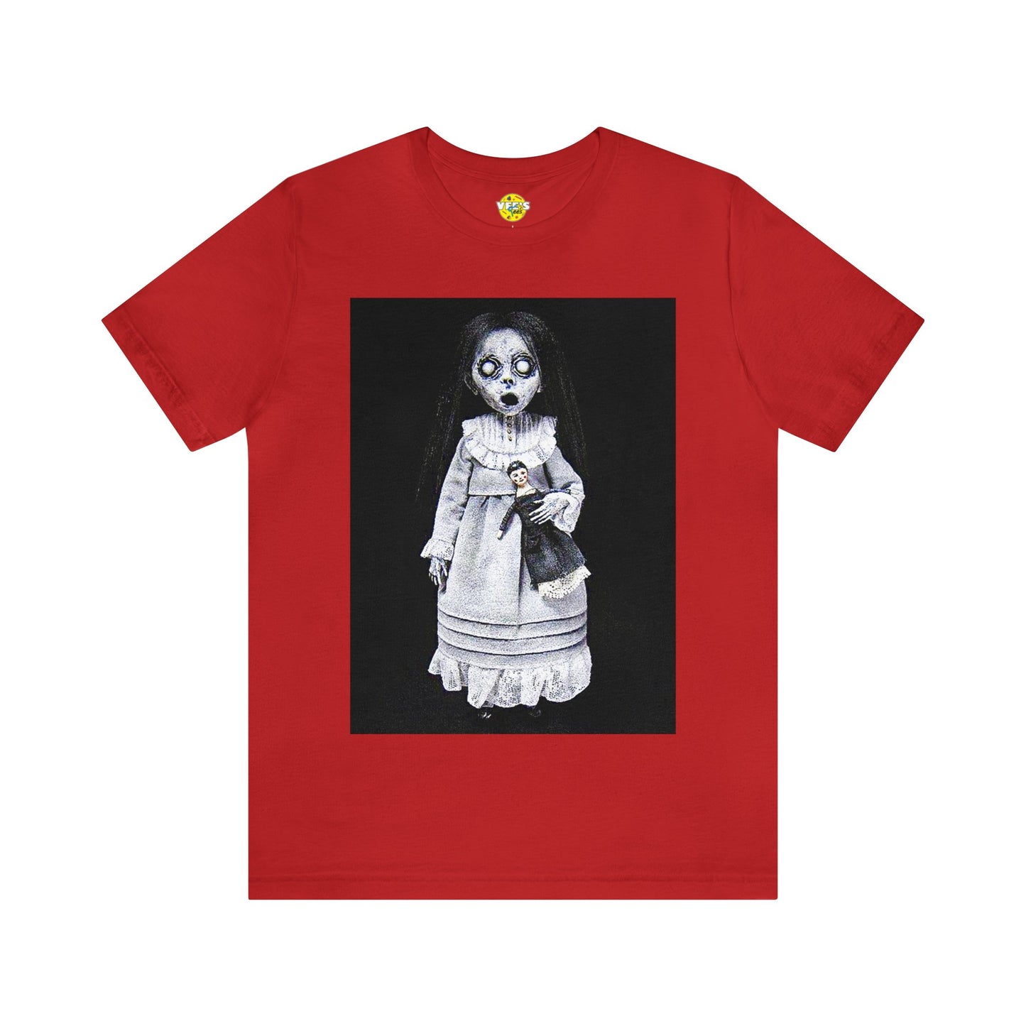 Halloween Creepy Porcelain Baby Doll Short Sleeve T-Shirt - Vintage Horror Doll Tee - Haunting Gothic Shirt - Spooky Creepy Doll Art Print