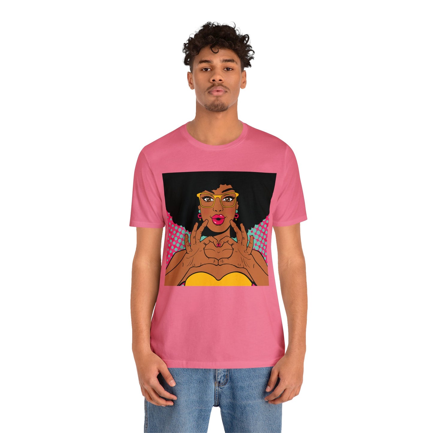 Pop Art Melanated Queen Finger Hearts Short Sleeve T-Shirt - Empowering Graphic Tee, Diverse Art Fashion