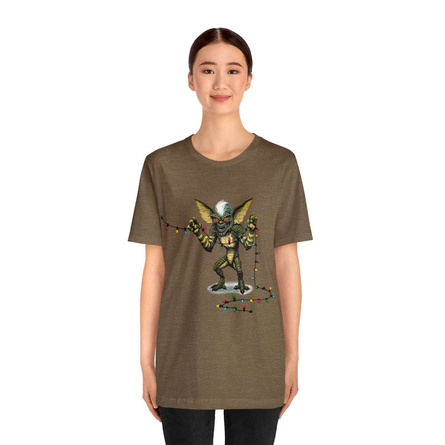 Stripe Festive Holiday - Gremlin Christmas Lights - Festive Stripe holding Christmas Lights - Gremlin Holiday Lights tshirt