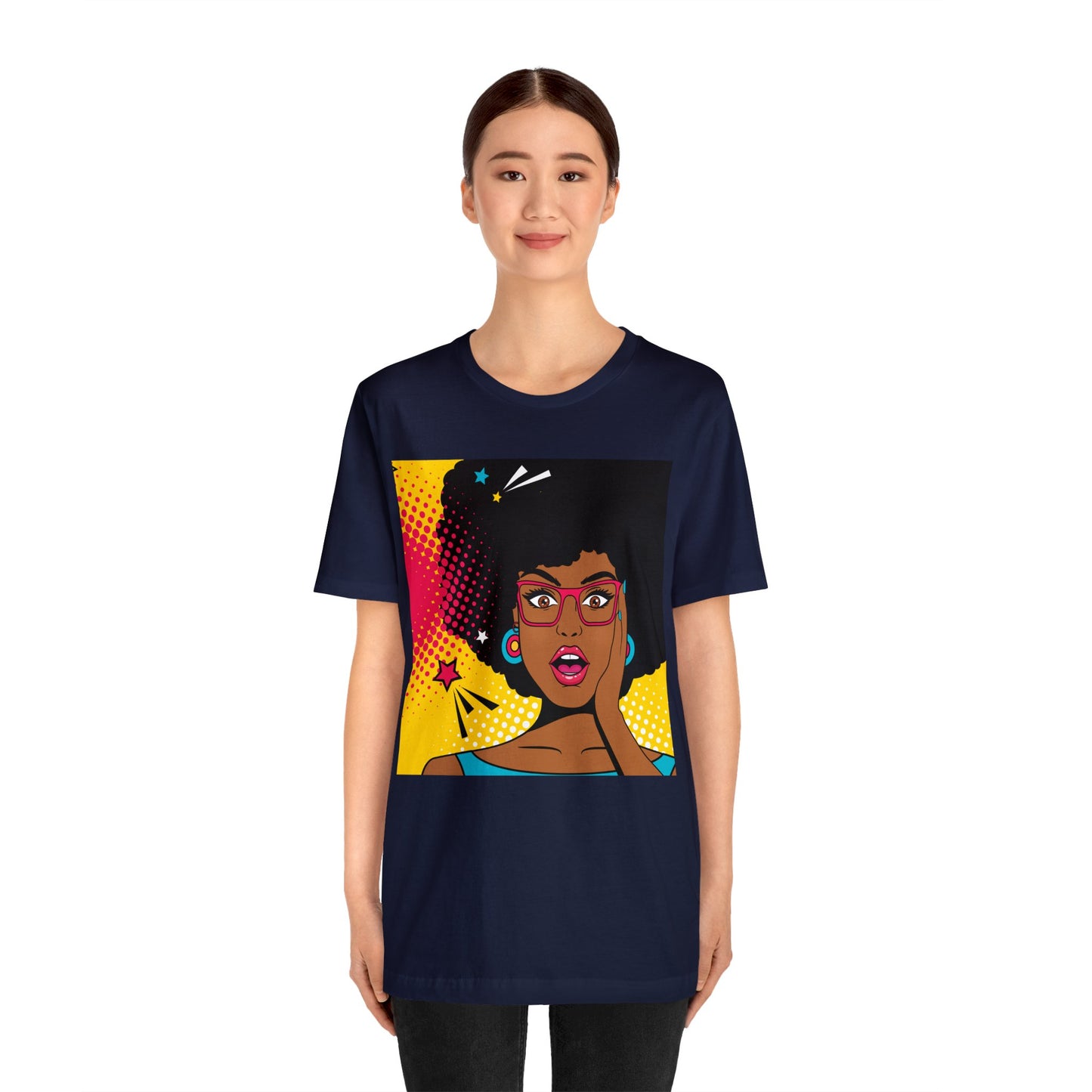 Surprised Melanated Queen Pop Art Short Sleeve T-Shirt - Empowering Graphic Tee, Diverse Art Fashion