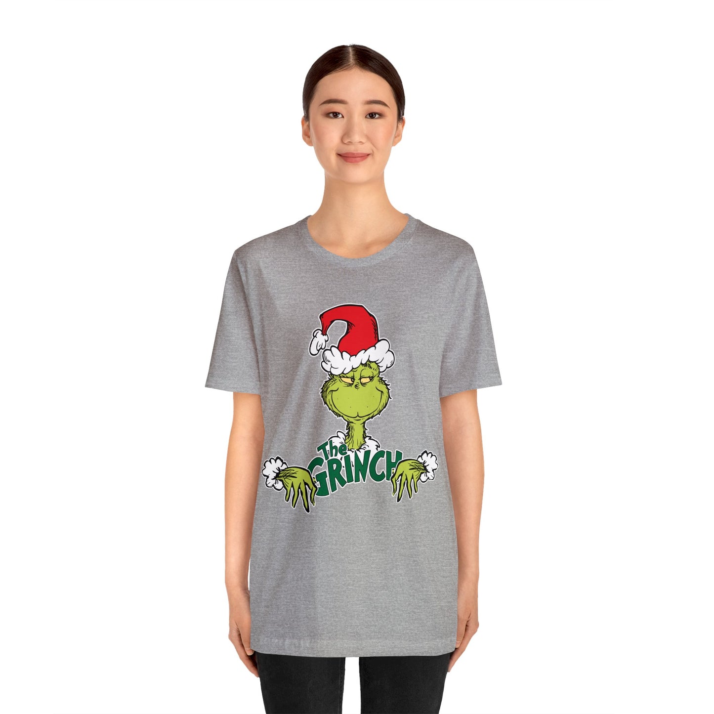 Festive Grinch Face Short Sleeve T-Shirt for a Whoville-Worthy Holiday Season