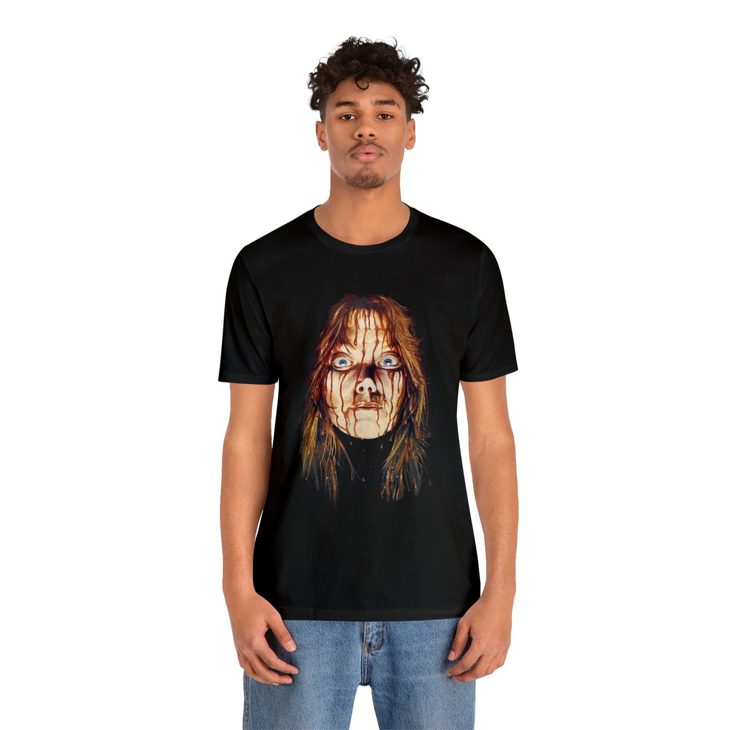 Halloween Carrie White's Bloody Face Stephen King Short Sleeve T-Shirt - Horror Icon Tee, Classic Movie Graphic Shirt