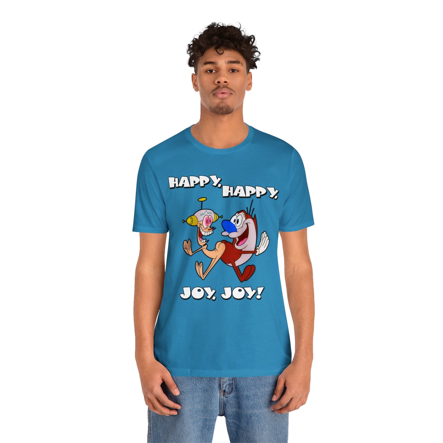 Ren and Stimpy Happy Happy Joy Joy Short Sleeve TShirt - 90s Retro Cartoon Tee