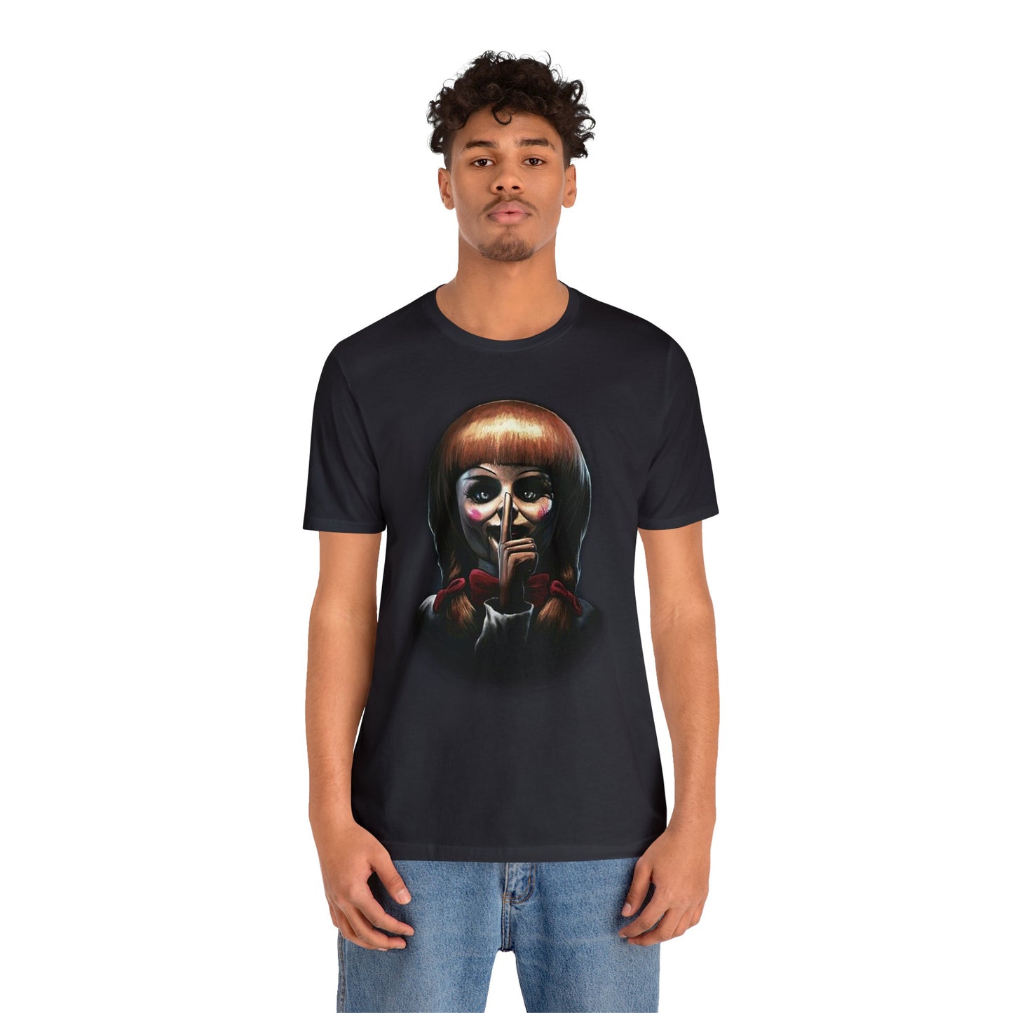 Halloween Annabelle Short Sleeve T-Shirt - Creepy Doll Horror Movie Tee, Haunting Graphic Shirt