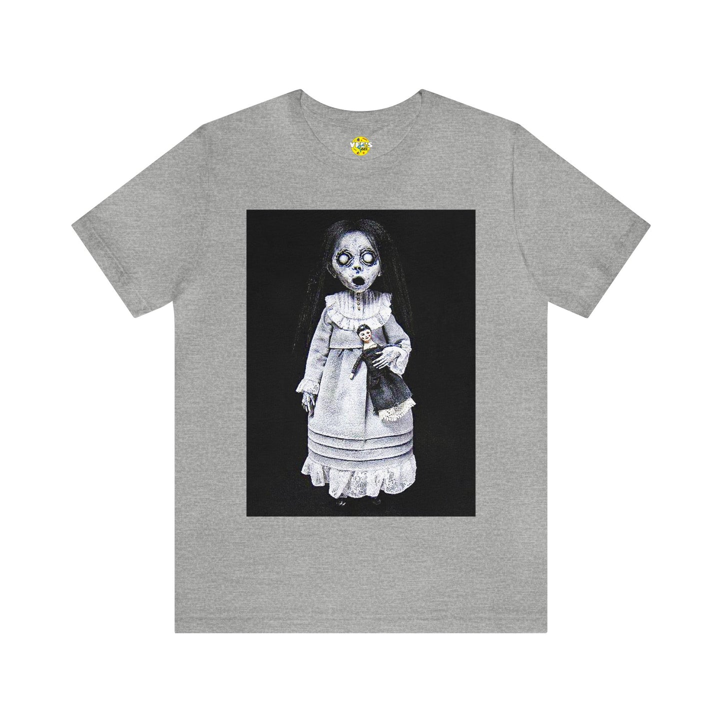 Halloween Creepy Porcelain Baby Doll Short Sleeve T-Shirt - Vintage Horror Doll Tee - Haunting Gothic Shirt - Spooky Creepy Doll Art Print