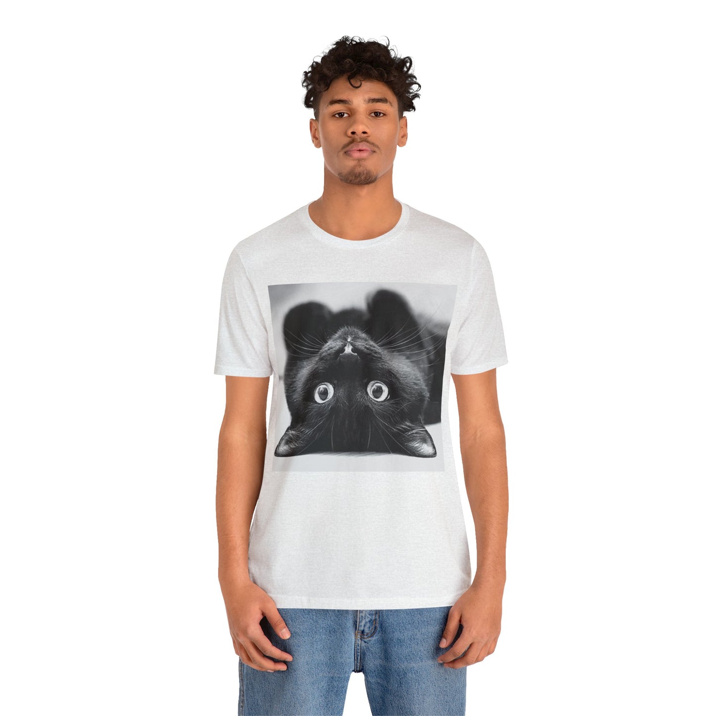 Playful Upside Down Black Cat Short Sleeve T-Shirt - Adorable Kitty Graphic Tee, Whimsical Animal Lover Shirt