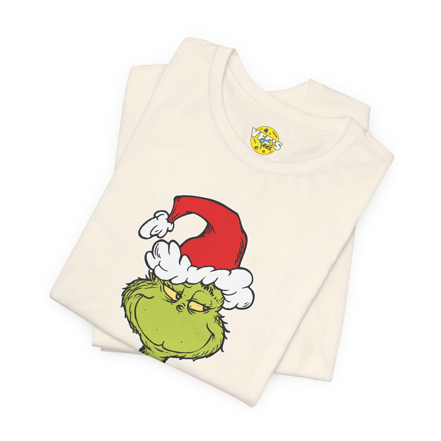 Festive Grinch Face Short Sleeve T-Shirt for a Whoville-Worthy Holiday Season