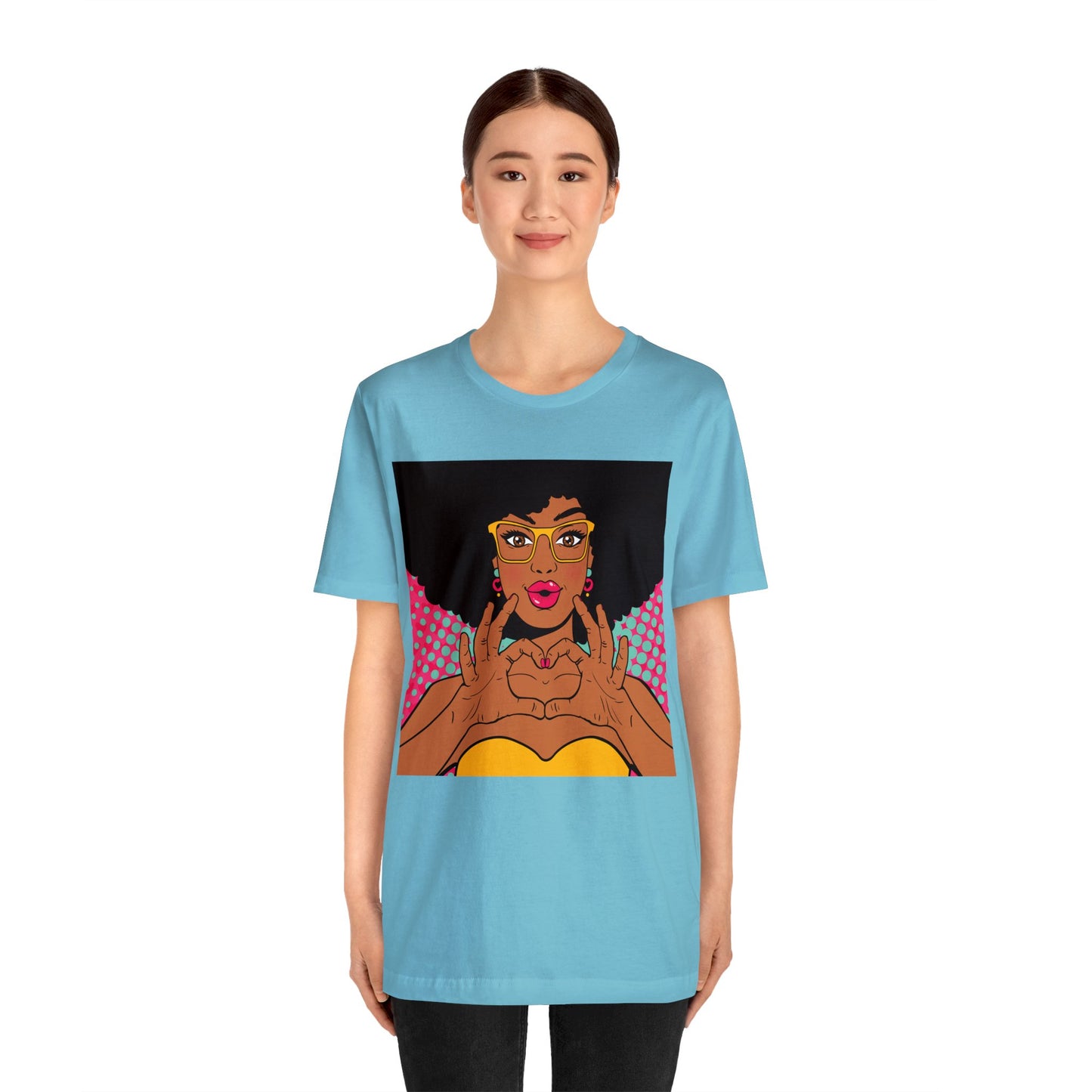 Pop Art Melanated Queen Finger Hearts Short Sleeve T-Shirt - Empowering Graphic Tee, Diverse Art Fashion