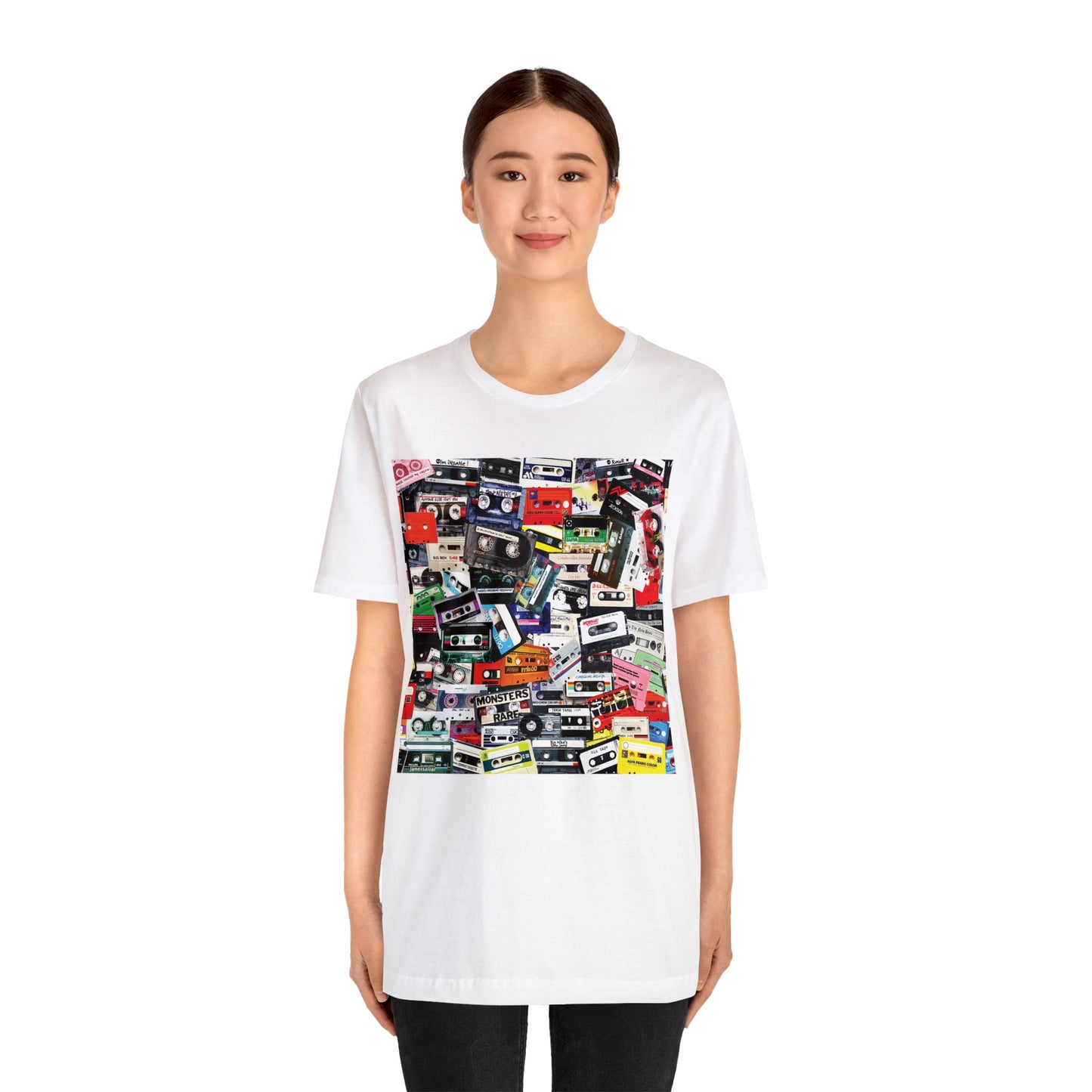 Retro 80s Mixtape Collage Short Sleeve T-Shirt - Vintage Music Lover Tee, Nostalgic Graphic Shirt