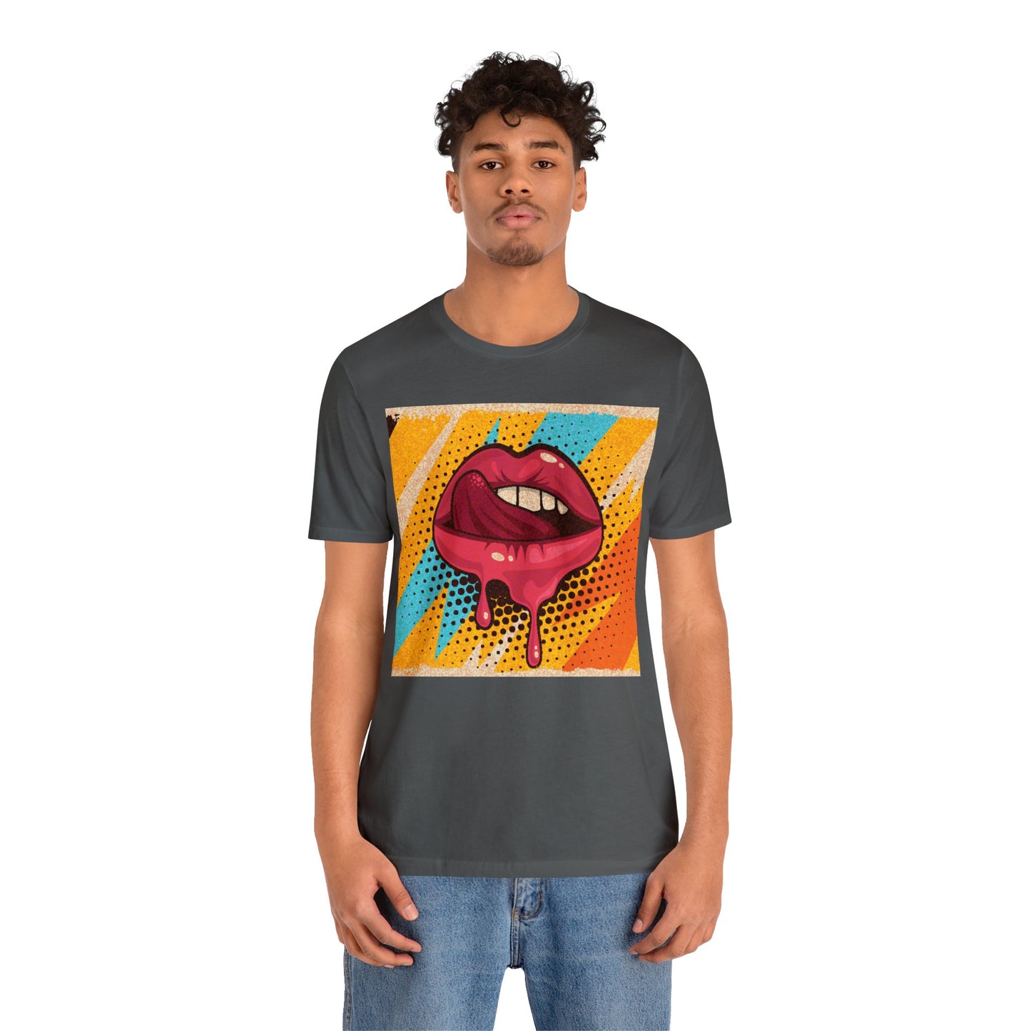 Retro Pop Art Licking Tongue Short Sleeve T-Shirt - Playful Graphic Tee, Vintage Style Fashion Shirt