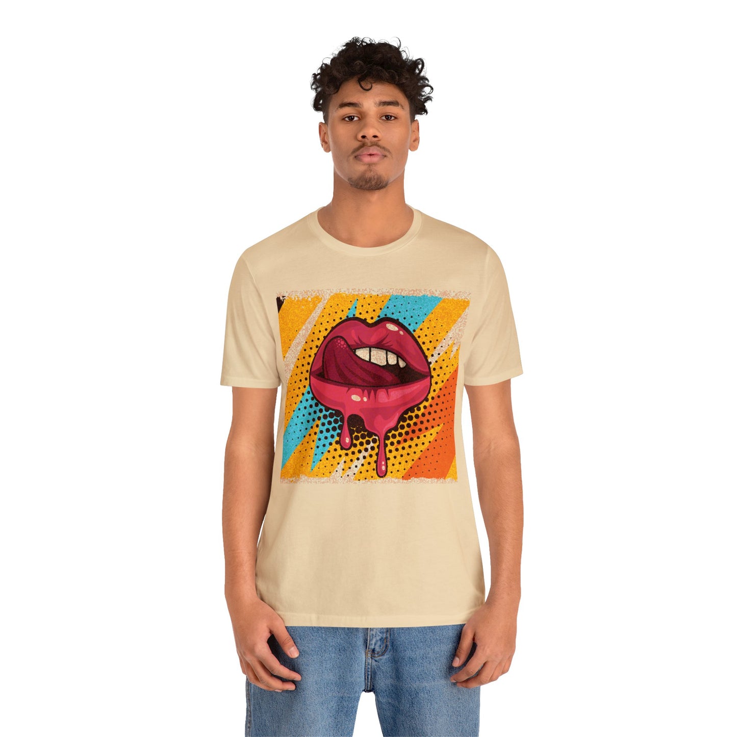 Retro Pop Art Licking Tongue Short Sleeve T-Shirt - Playful Graphic Tee, Vintage Style Fashion Shirt