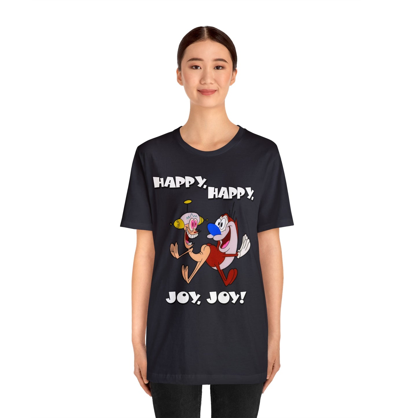 Ren and Stimpy Happy Happy Joy Joy Short Sleeve TShirt - 90s Retro Cartoon Tee