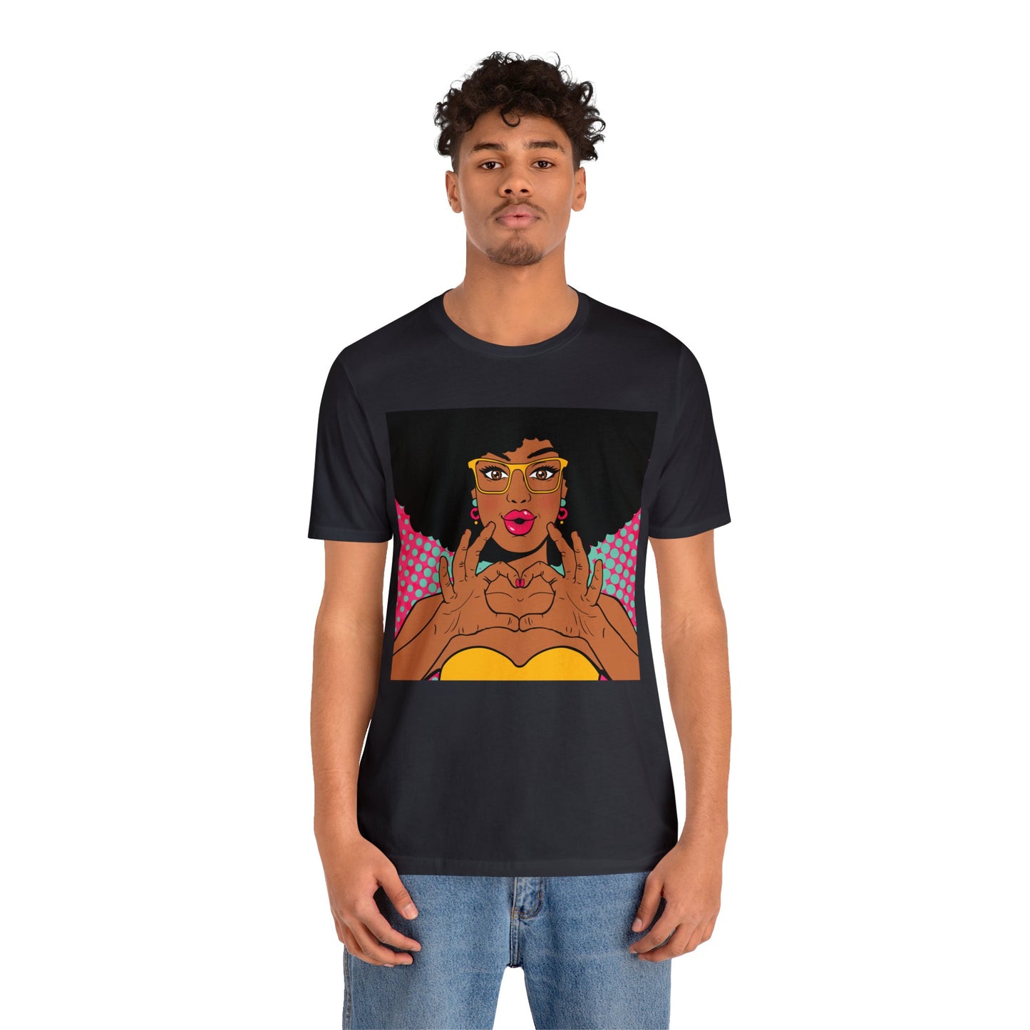 Pop Art Melanated Queen Finger Hearts Short Sleeve T-Shirt - Empowering Graphic Tee, Diverse Art Fashion