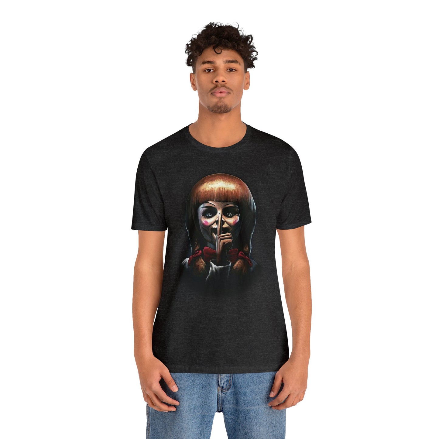 Halloween Annabelle Short Sleeve T-Shirt - Creepy Doll Horror Movie Tee, Haunting Graphic Shirt