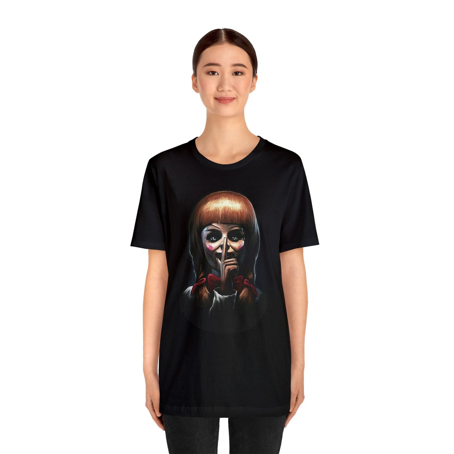 Halloween Annabelle Short Sleeve T-Shirt - Creepy Doll Horror Movie Tee, Haunting Graphic Shirt