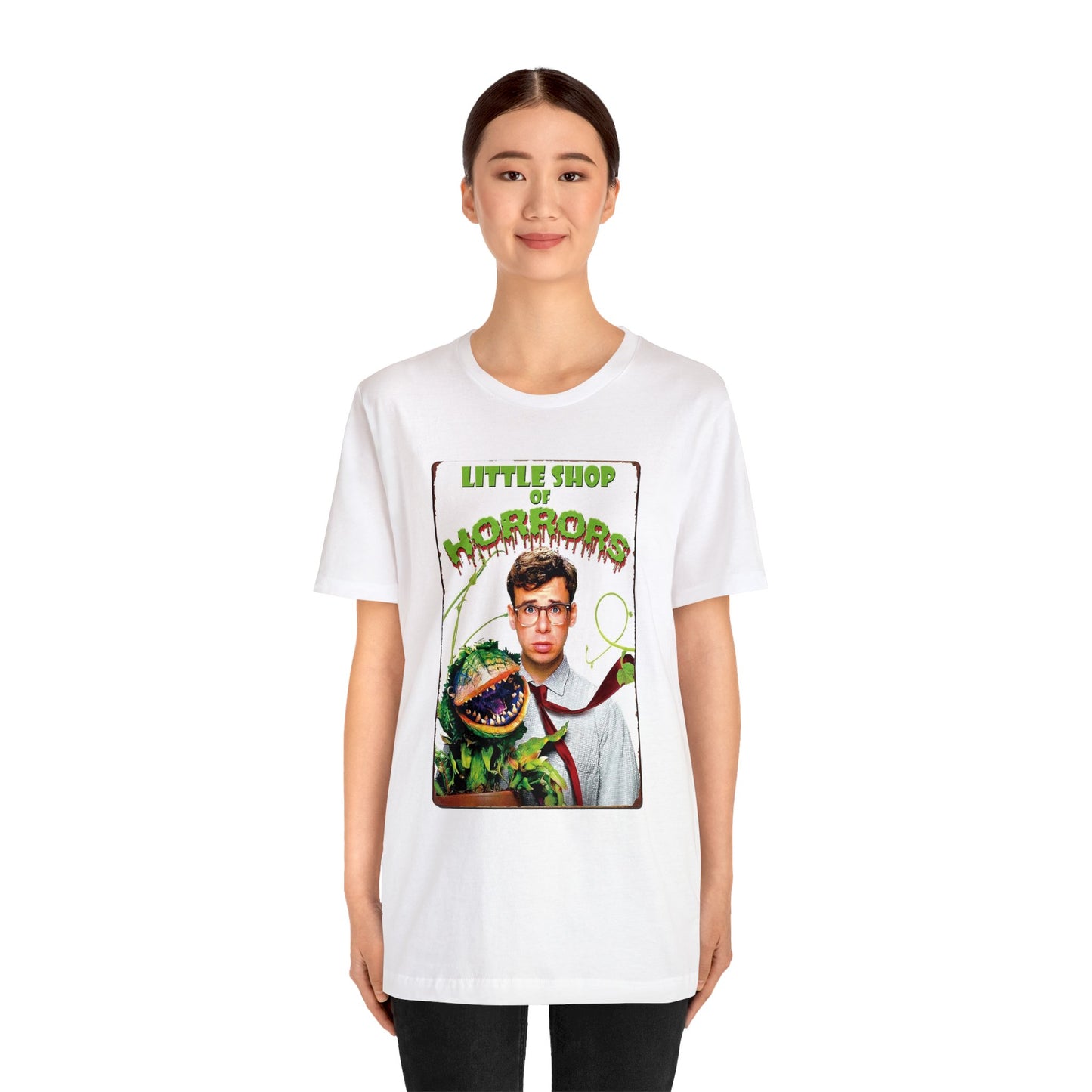 Halloween Little Shop of Horrors Movie Poster Short Sleeve T-Shirt - Classic Musical Comedy Tee - Audrey II Plant Shirt