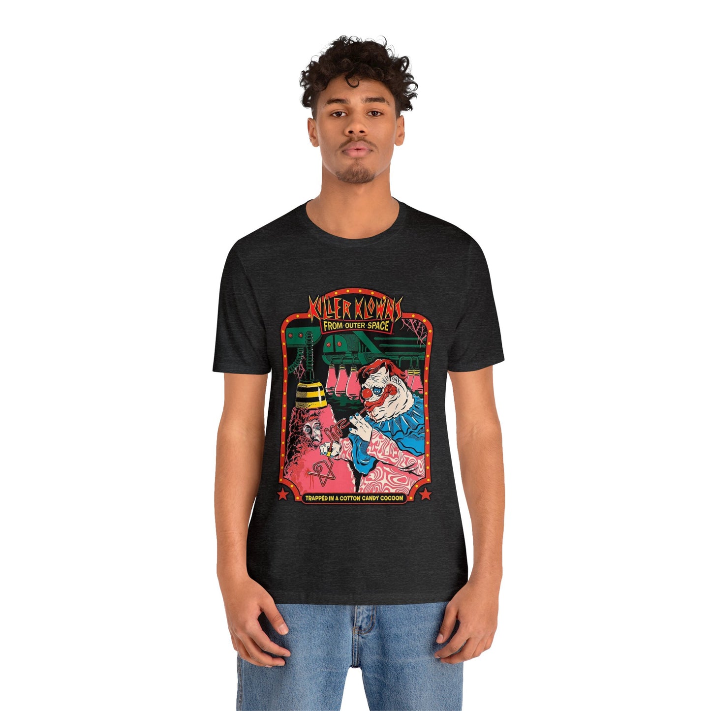 Halloween Killer Klowns from Outer Space Short Sleeve T-Shirt - Retro Movie Poster Tee - Sci-Fi Horror Film Shirt