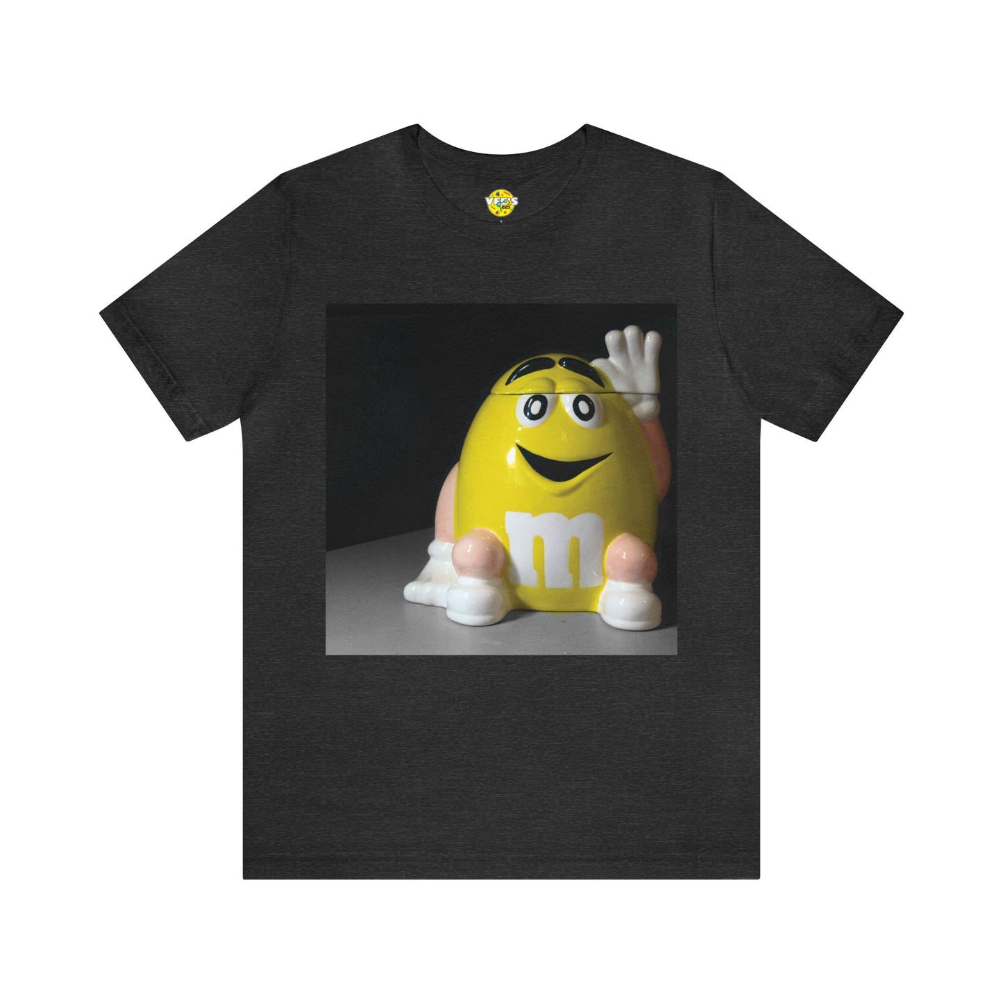 Yellow M&M Cookie Jar Ceramic Print Short Sleeve T-Shirt - Candy Lover's Retro Apparel