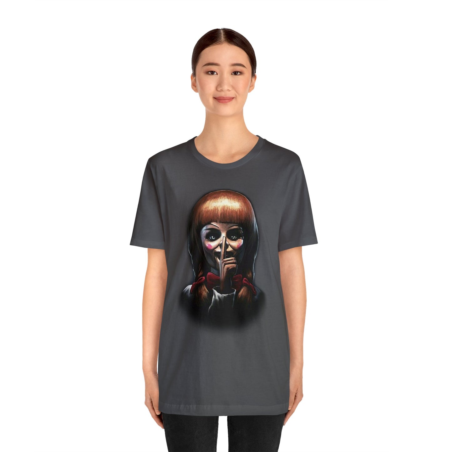 Halloween Annabelle Short Sleeve T-Shirt - Creepy Doll Horror Movie Tee, Haunting Graphic Shirt