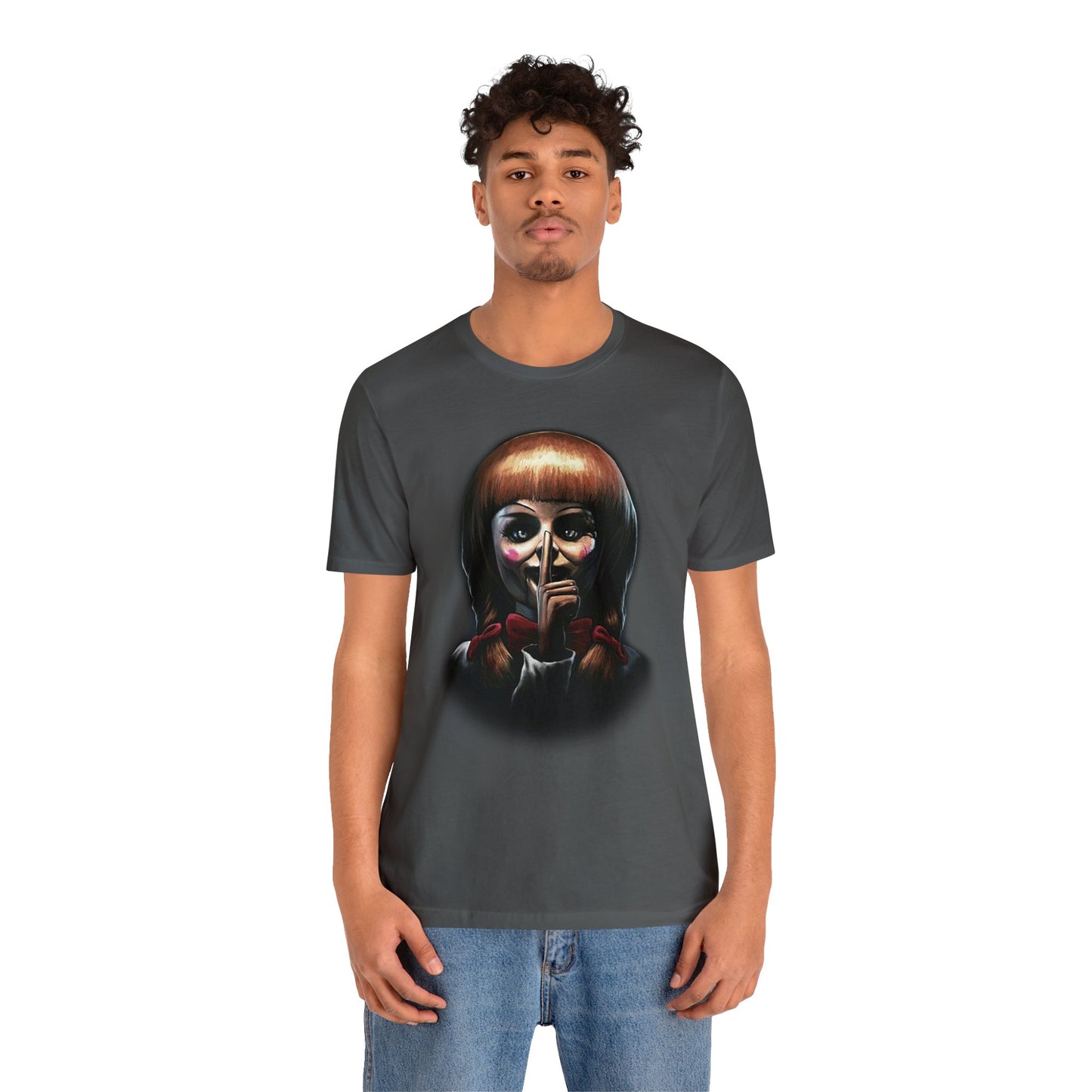 Halloween Annabelle Short Sleeve T-Shirt - Creepy Doll Horror Movie Tee, Haunting Graphic Shirt