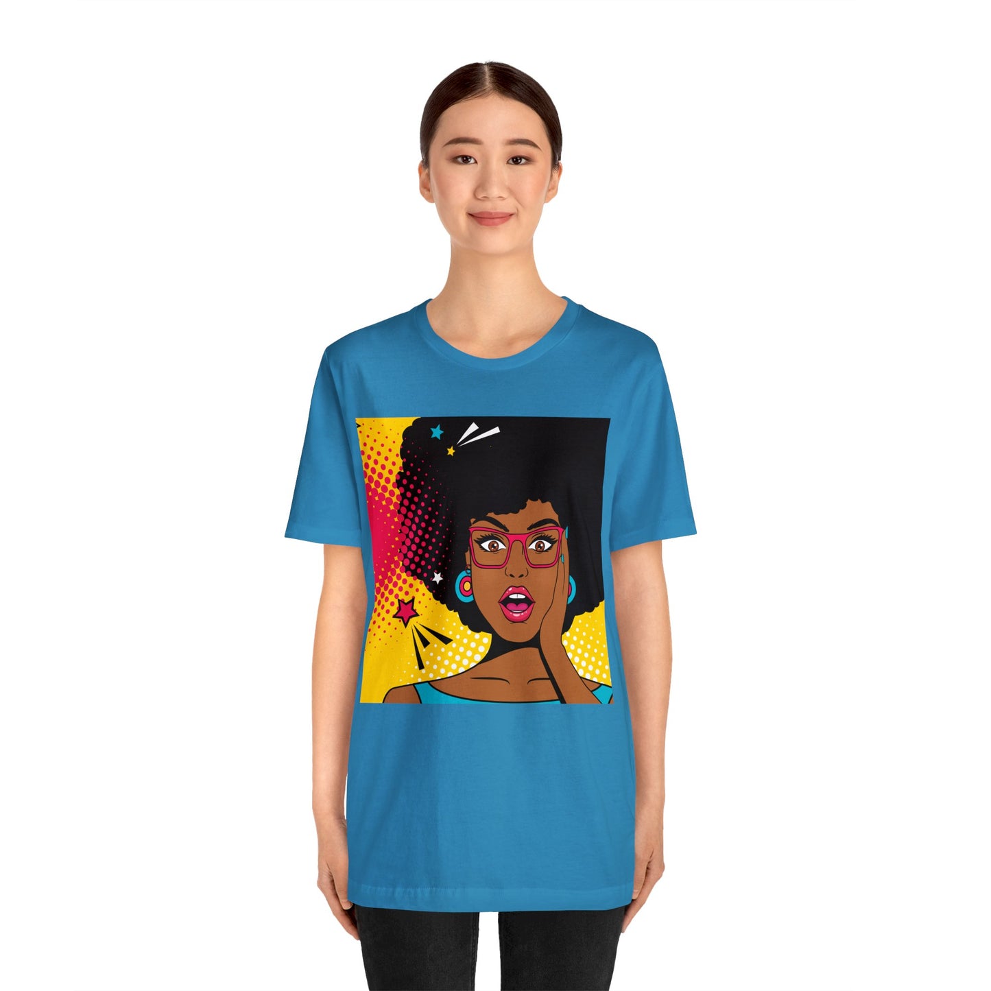 Surprised Melanated Queen Pop Art Short Sleeve T-Shirt - Empowering Graphic Tee, Diverse Art Fashion