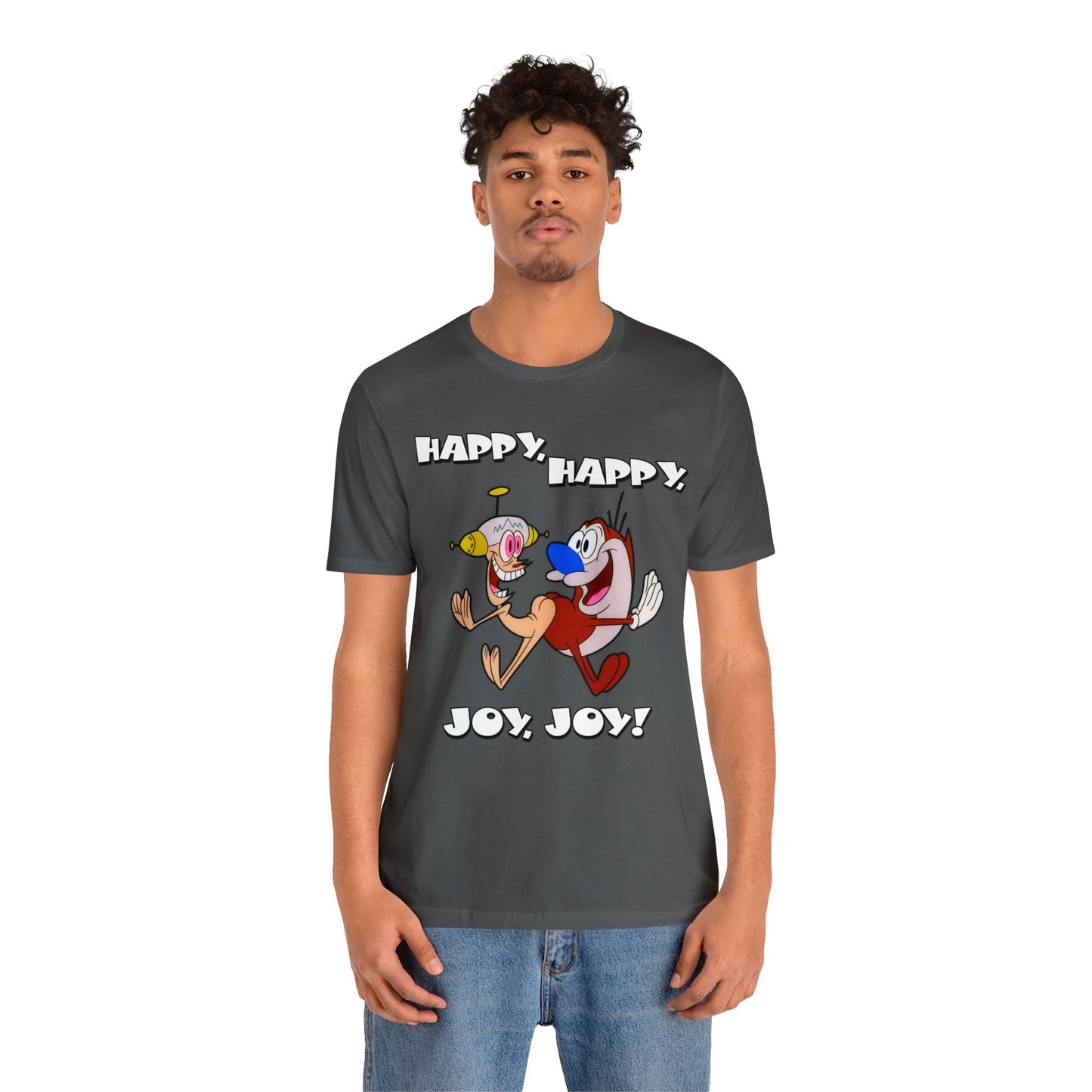 Ren and Stimpy Happy Happy Joy Joy Short Sleeve TShirt - 90s Retro Cartoon Tee