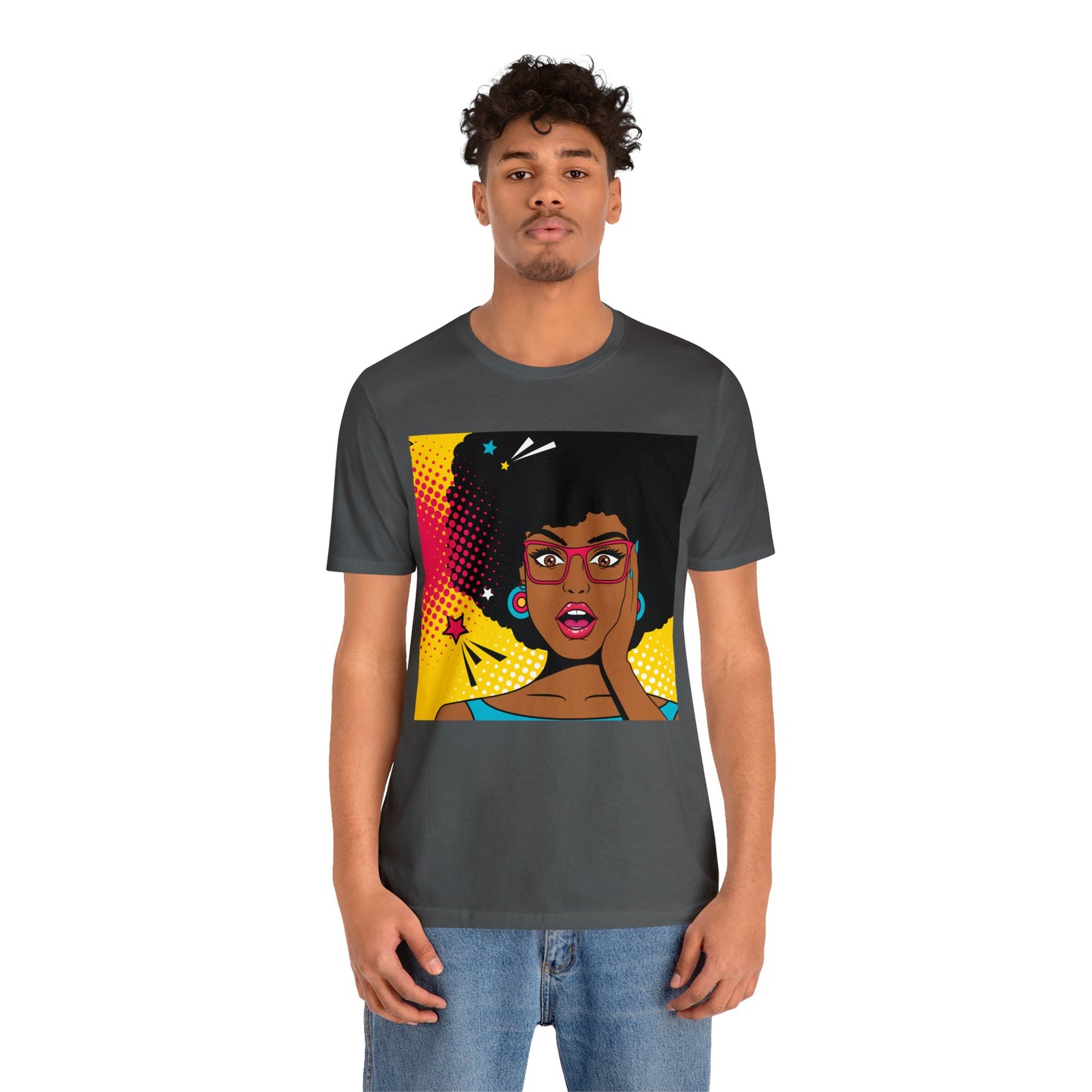 Surprised Melanated Queen Pop Art Short Sleeve T-Shirt - Empowering Graphic Tee, Diverse Art Fashion