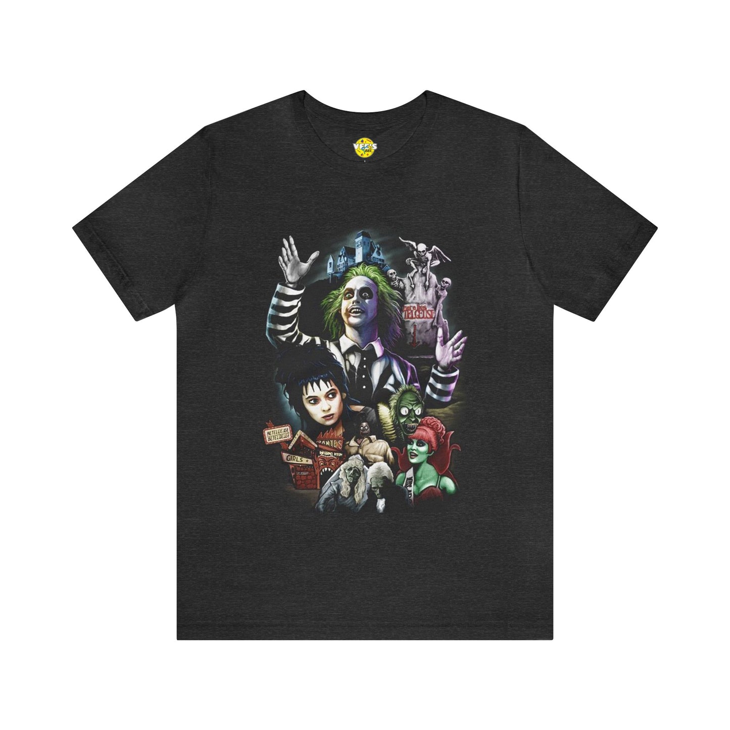 Halloween Beetlejuice Poster Art Short Sleeve T-Shirt - Retro Movie Fan Tee, Classic Tim Burton Film Graphic Shirt