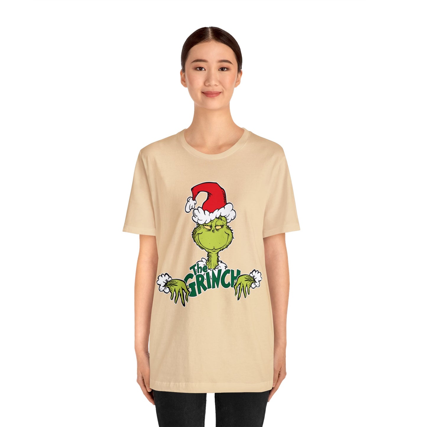 Festive Grinch Face Short Sleeve T-Shirt for a Whoville-Worthy Holiday Season