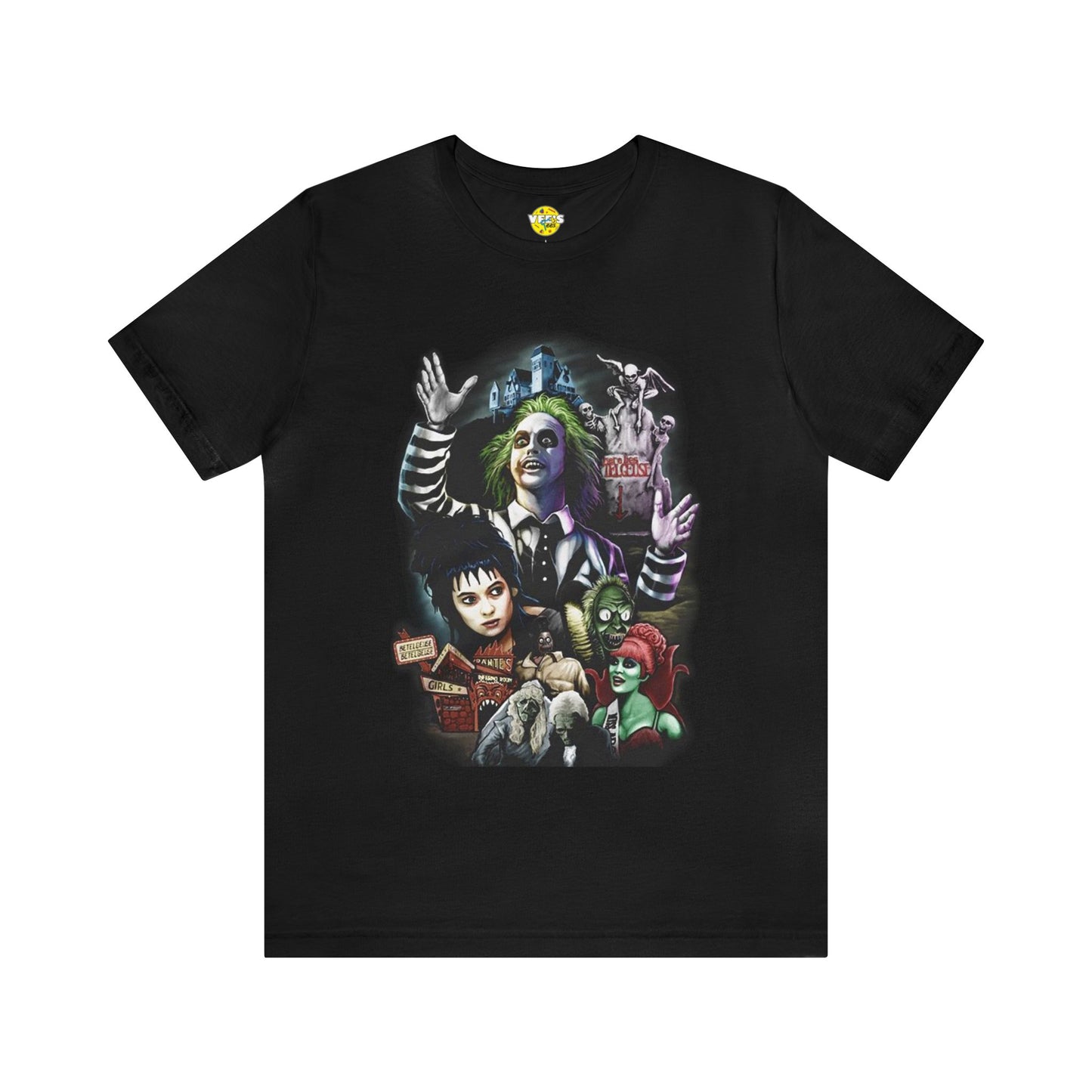 Halloween Beetlejuice Poster Art Short Sleeve T-Shirt - Retro Movie Fan Tee, Classic Tim Burton Film Graphic Shirt