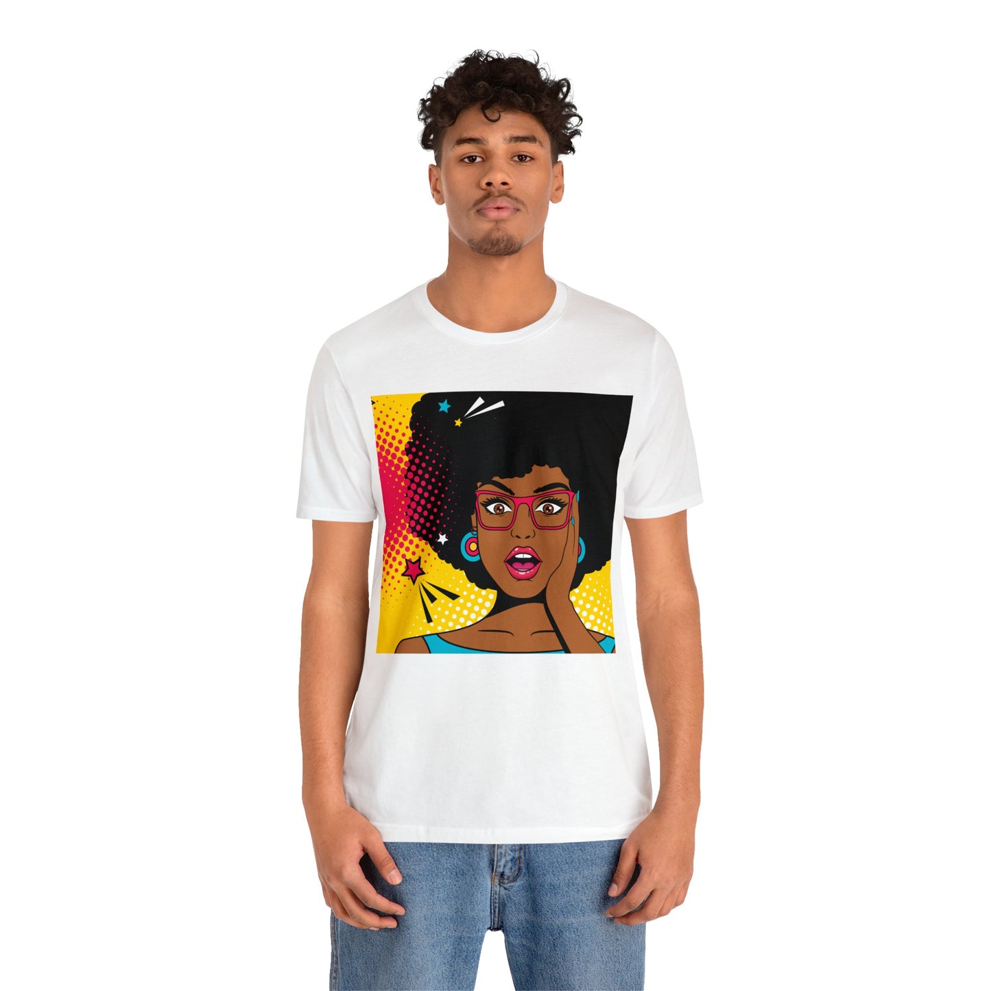 Surprised Melanated Queen Pop Art Short Sleeve T-Shirt - Empowering Graphic Tee, Diverse Art Fashion