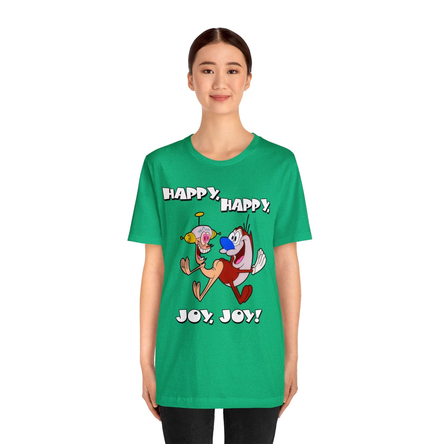 Ren and Stimpy Happy Happy Joy Joy Short Sleeve TShirt - 90s Retro Cartoon Tee