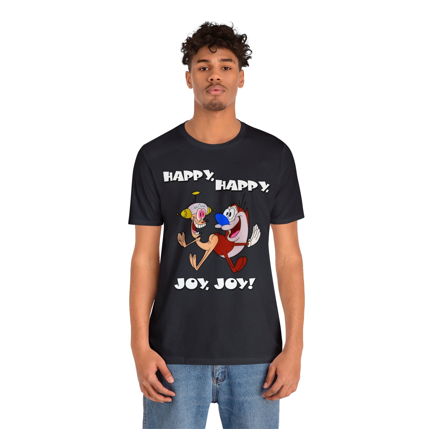 Ren and Stimpy Happy Happy Joy Joy Short Sleeve TShirt - 90s Retro Cartoon Tee