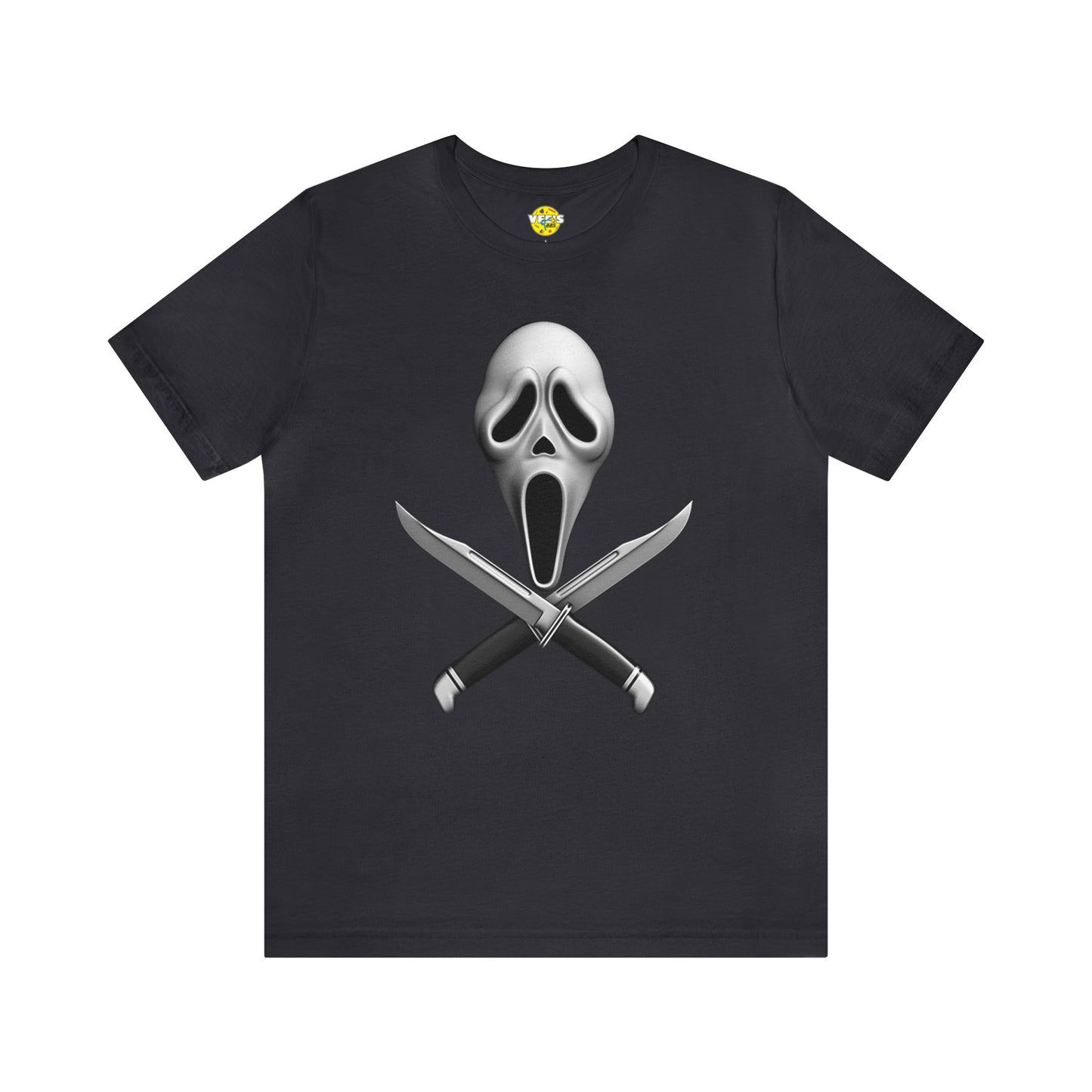 Halloween Ghostface Mask and Twin Knives Short Sleeve T-Shirt - Iconic Horror Movie Tee, Retro Scream Killer Illustration Shirt