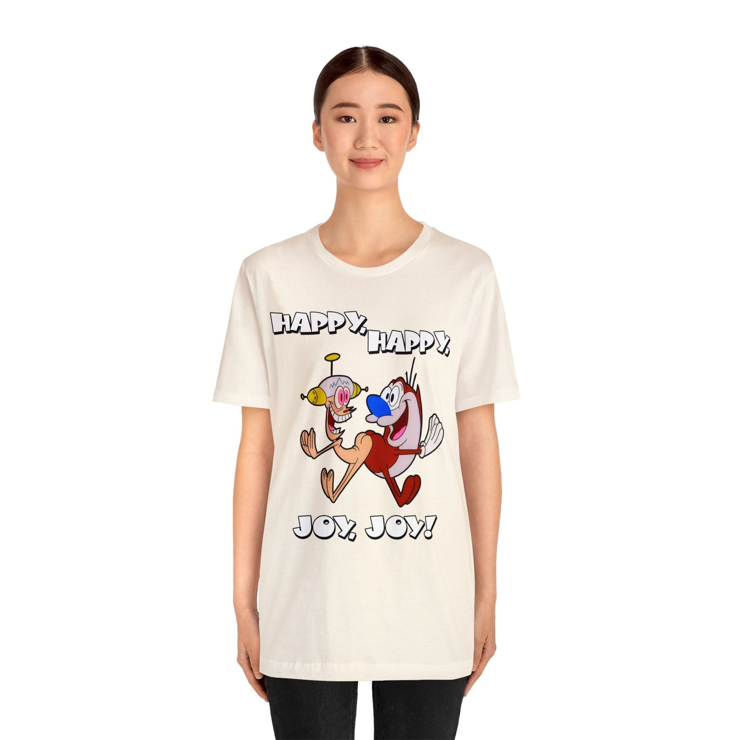 Ren and Stimpy Happy Happy Joy Joy Short Sleeve TShirt - 90s Retro Cartoon Tee