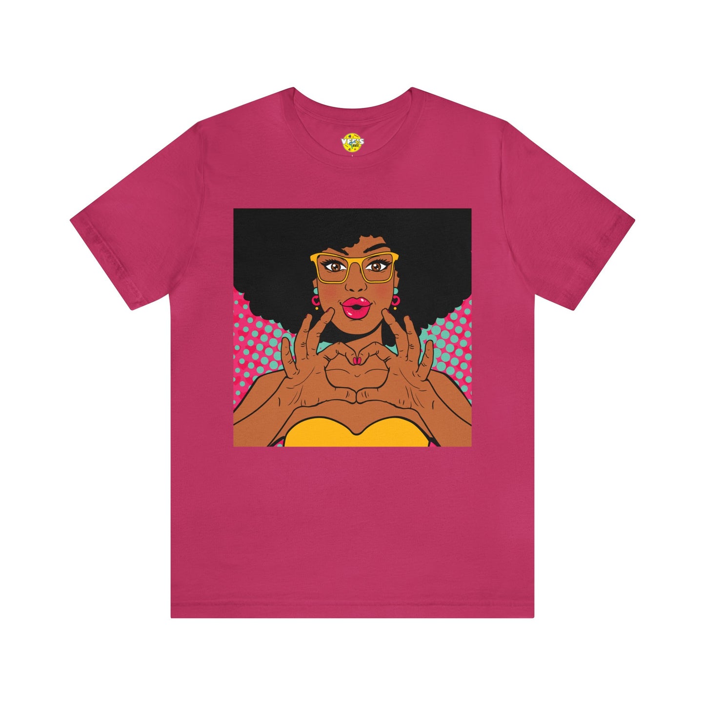 Pop Art Melanated Queen Finger Hearts Short Sleeve T-Shirt - Empowering Graphic Tee, Diverse Art Fashion