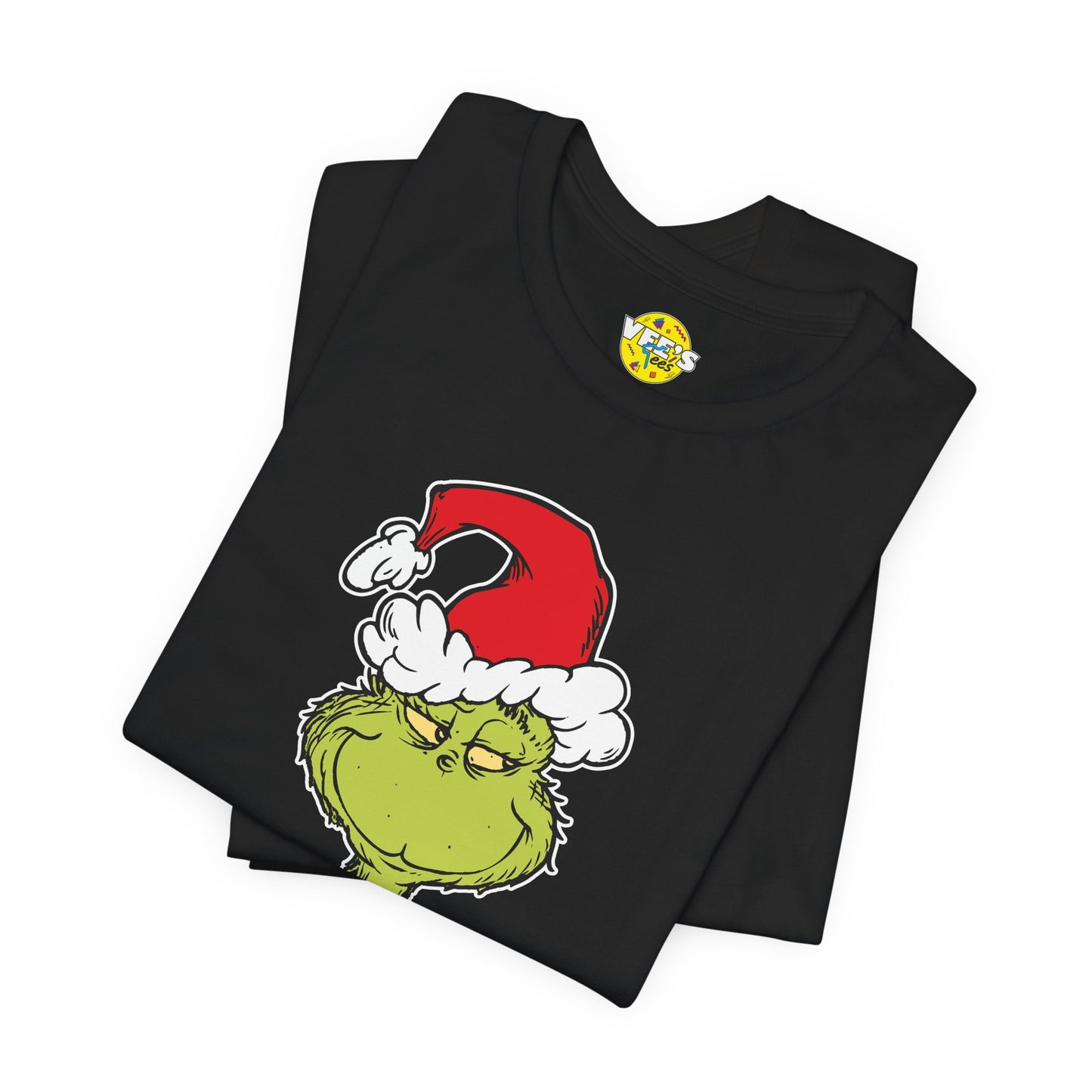 Festive Grinch Face Short Sleeve T-Shirt for a Whoville-Worthy Holiday Season