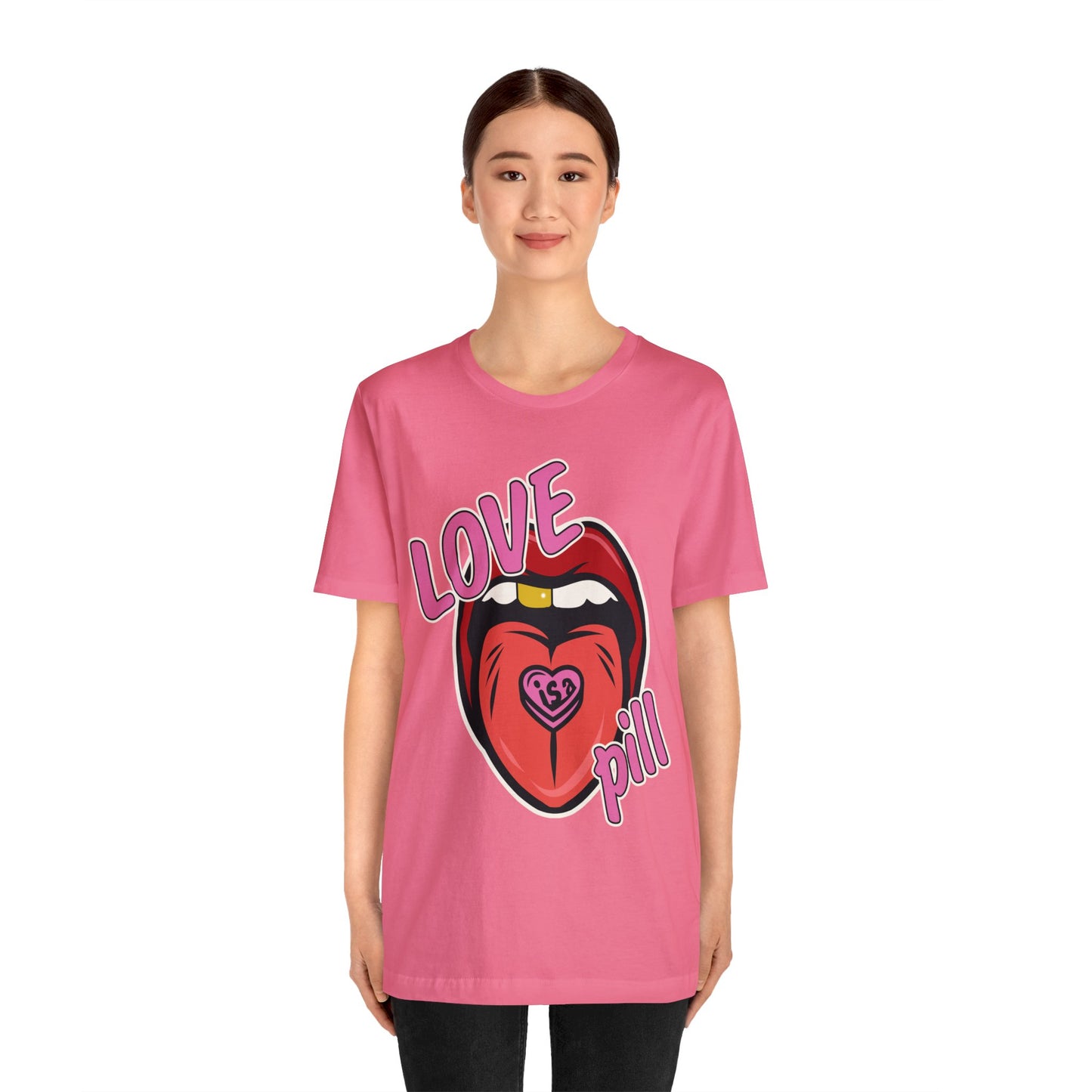 Love is a Pill Anti Valentines Shirt - Pop Art Valentines Day Shirt - Graphic Illustration Valentines tshirt - Tongue Graphic tshirt