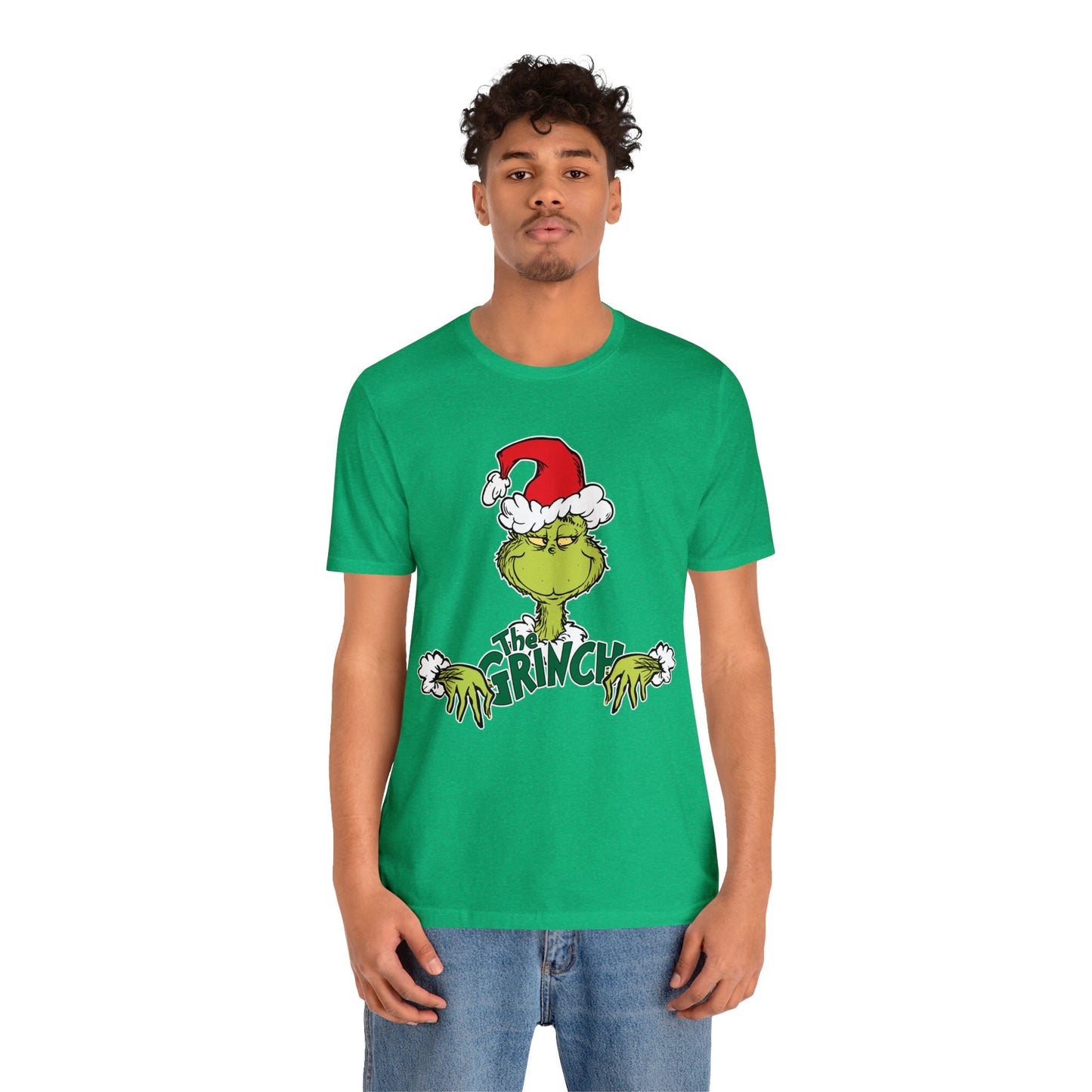 Festive Grinch Face Short Sleeve T-Shirt for a Whoville-Worthy Holiday Season