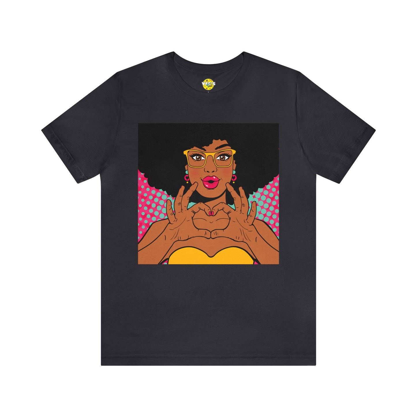 Pop Art Melanated Queen Finger Hearts Short Sleeve T-Shirt - Empowering Graphic Tee, Diverse Art Fashion