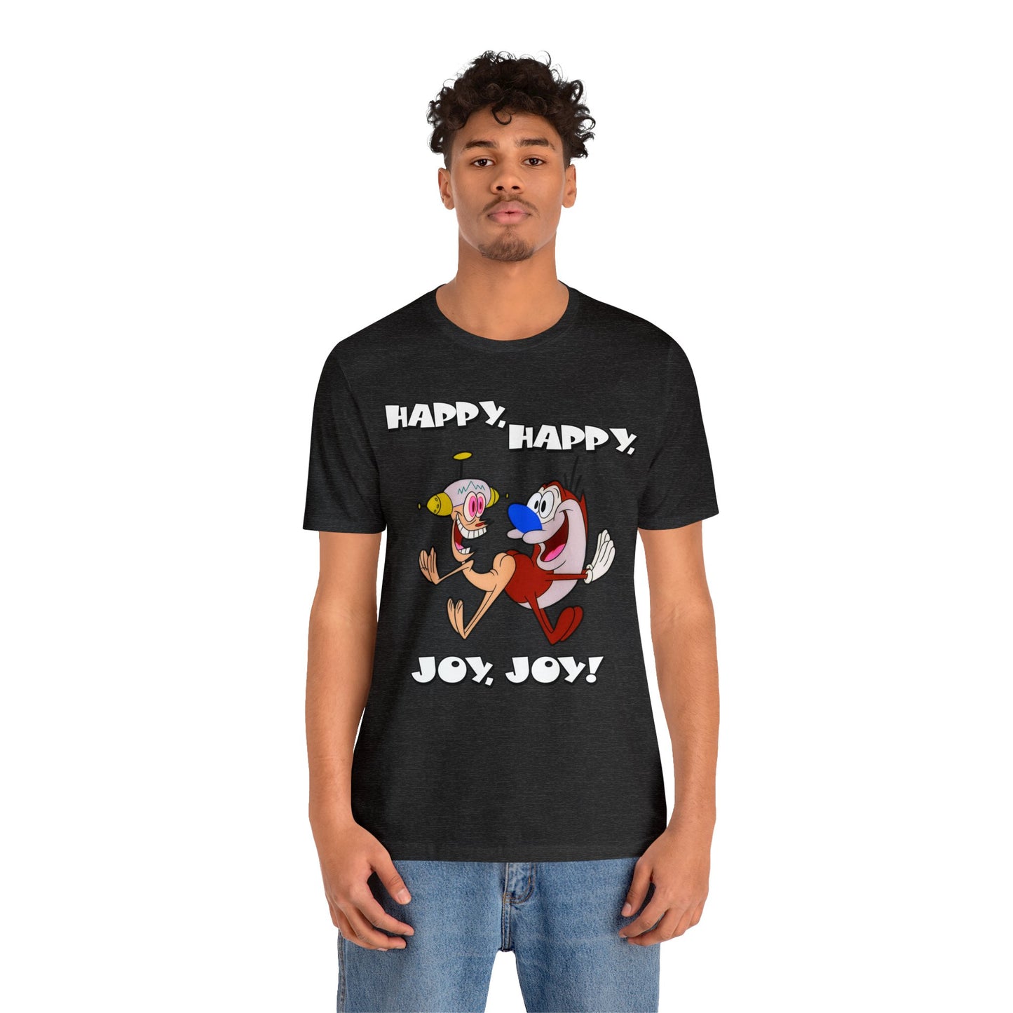 Ren and Stimpy Happy Happy Joy Joy Short Sleeve TShirt - 90s Retro Cartoon Tee