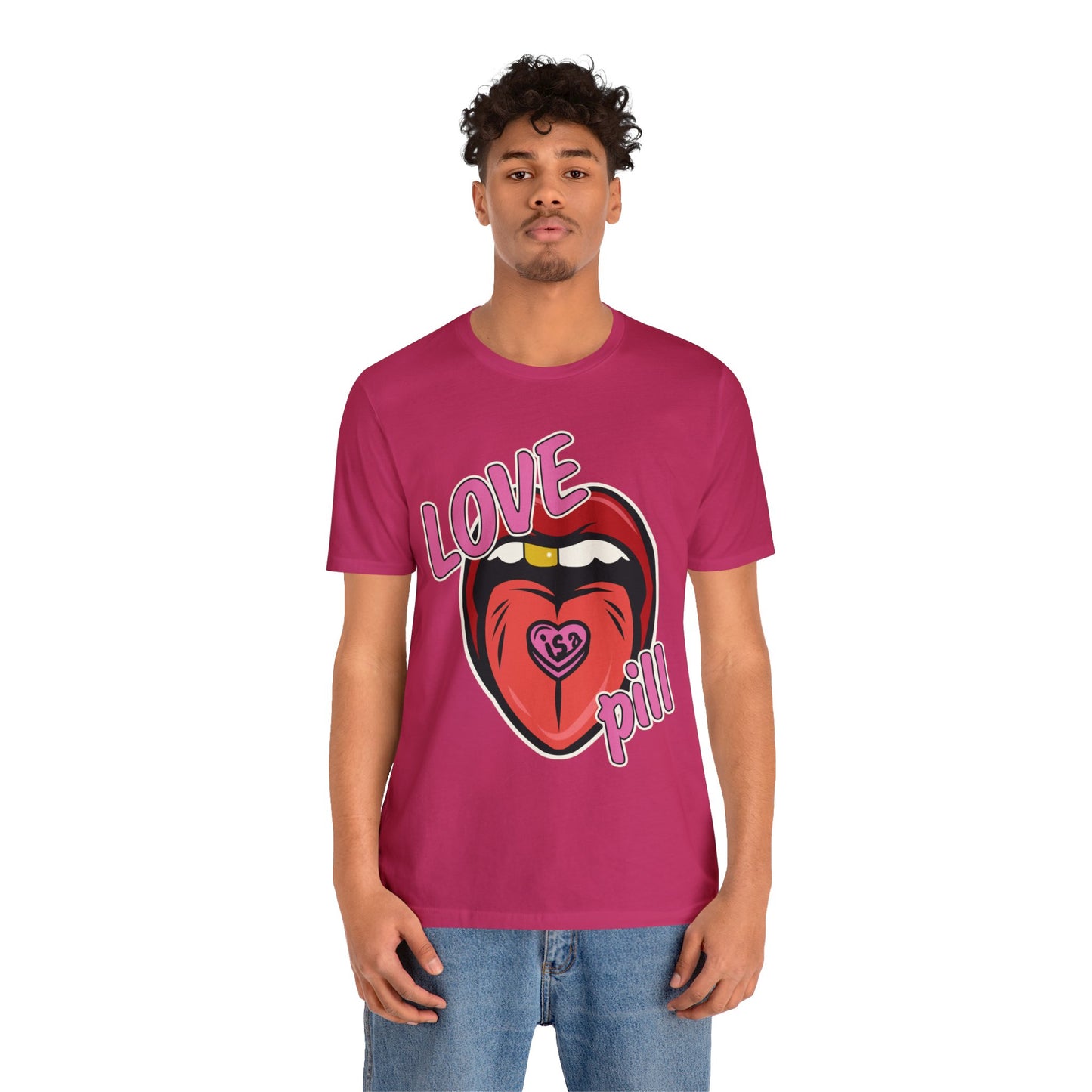 Love is a Pill Anti Valentines Shirt - Pop Art Valentines Day Shirt - Graphic Illustration Valentines tshirt - Tongue Graphic tshirt