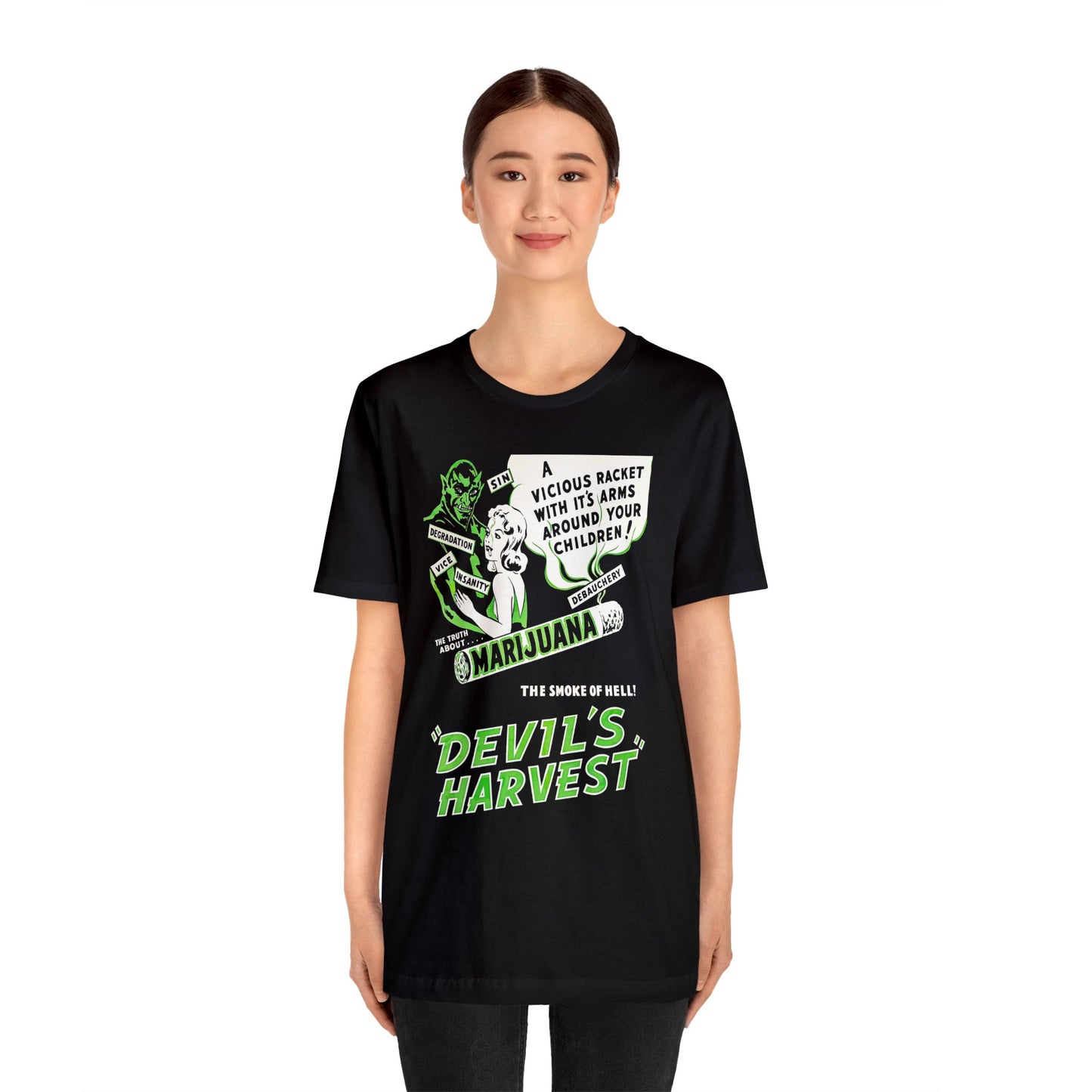 Vintage Reefer Madness 'Devil's Harvest' Movie Poster Short Sleeve T-Shirt - Retro Cult Classic Tee